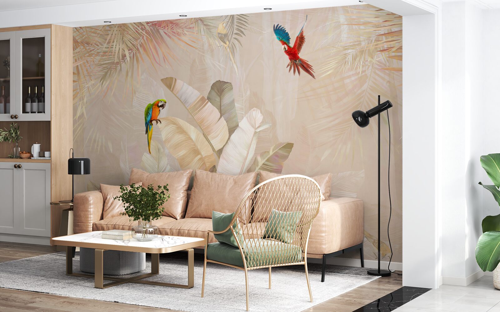 Фотошпалери яскрава папороть слугує укриттям для папуг