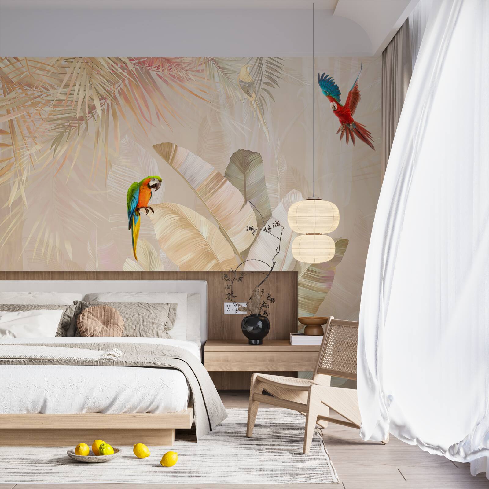 Фотошпалери яскрава папороть слугує укриттям для папуг