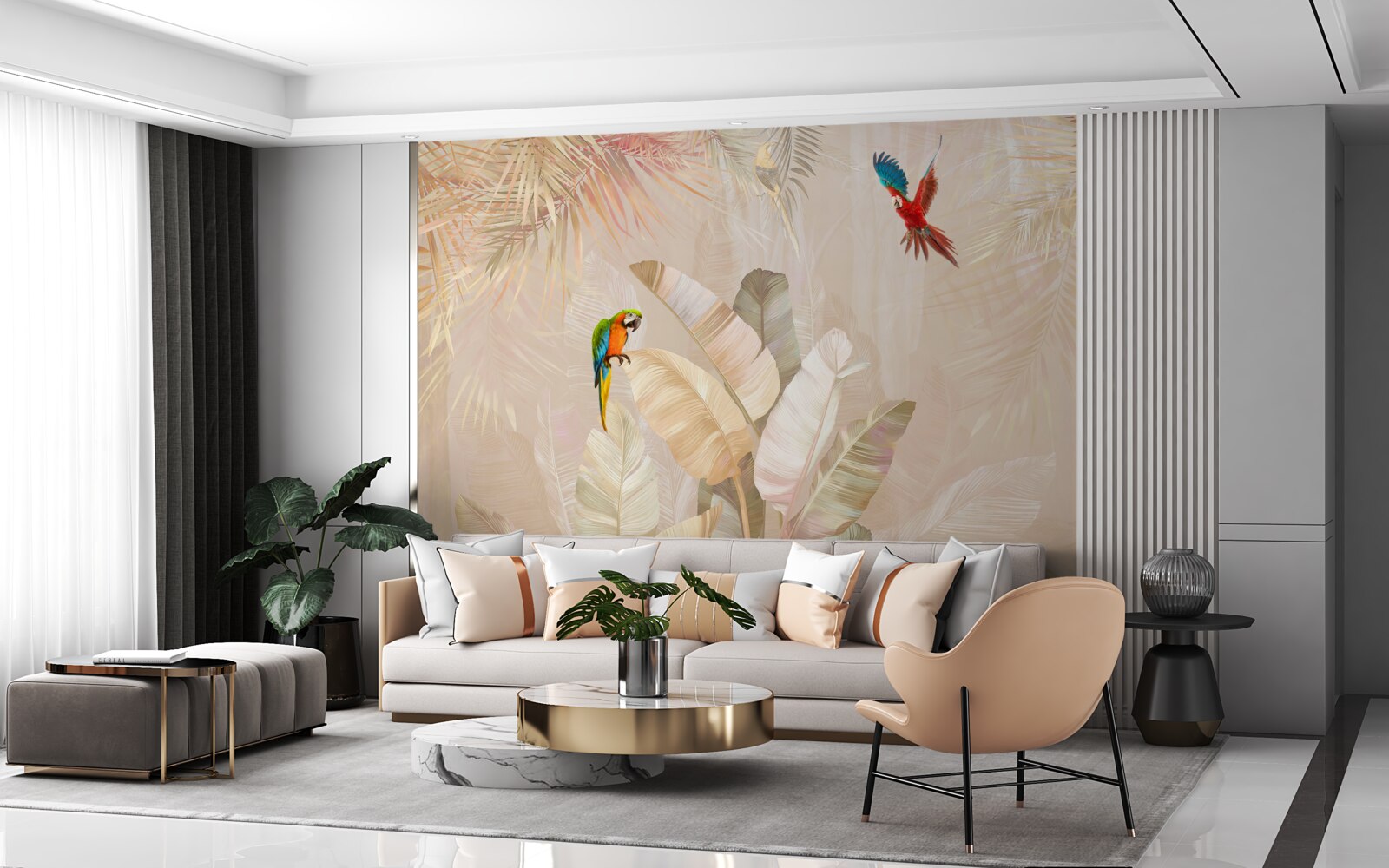 Фотошпалери яскрава папороть слугує укриттям для папуг