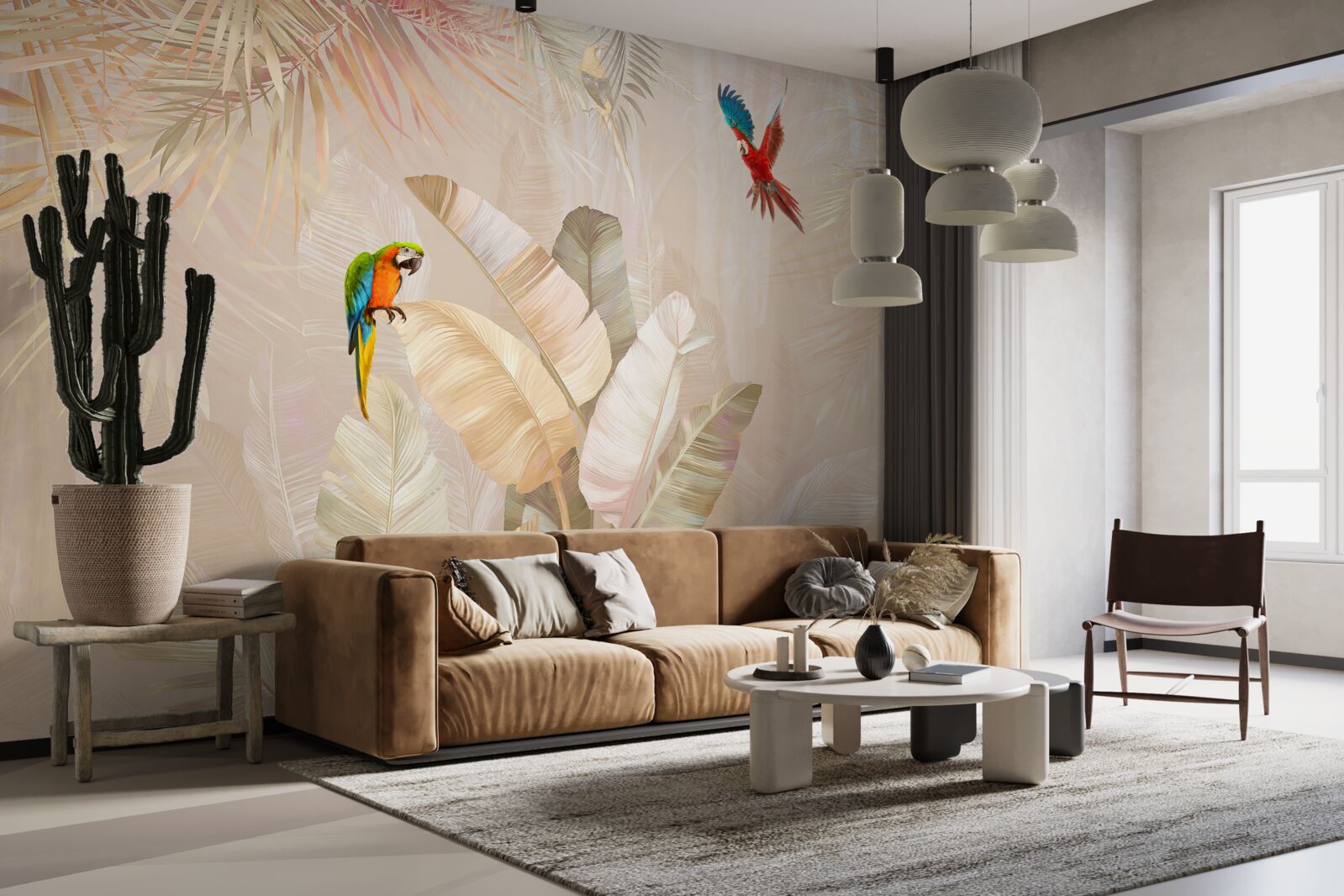 Фотошпалери яскрава папороть слугує укриттям для папуг