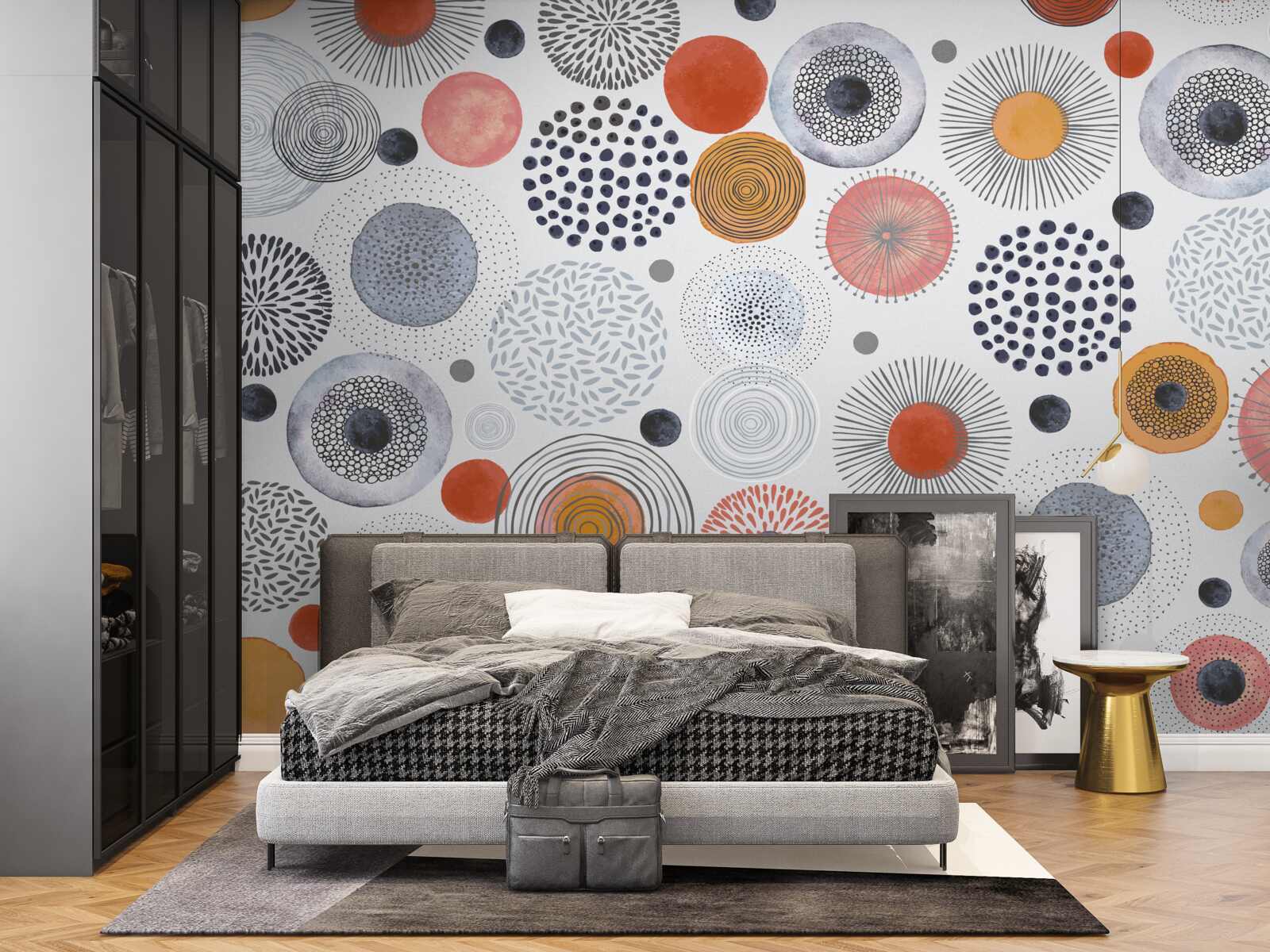 Фотошпалери кольорові килими, що контрастують із сірим кольором