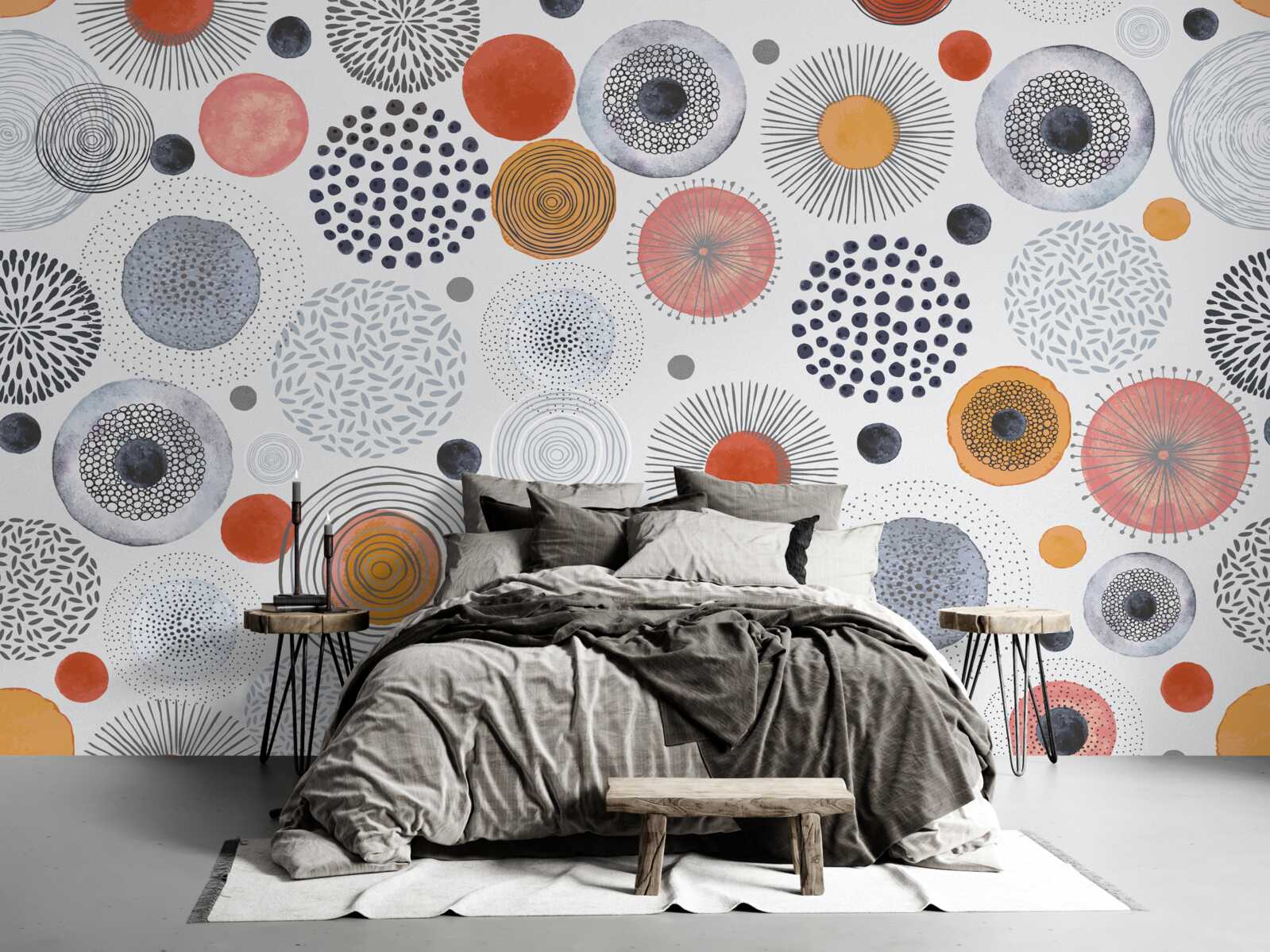 Фотошпалери кольорові килими, що контрастують із сірим кольором