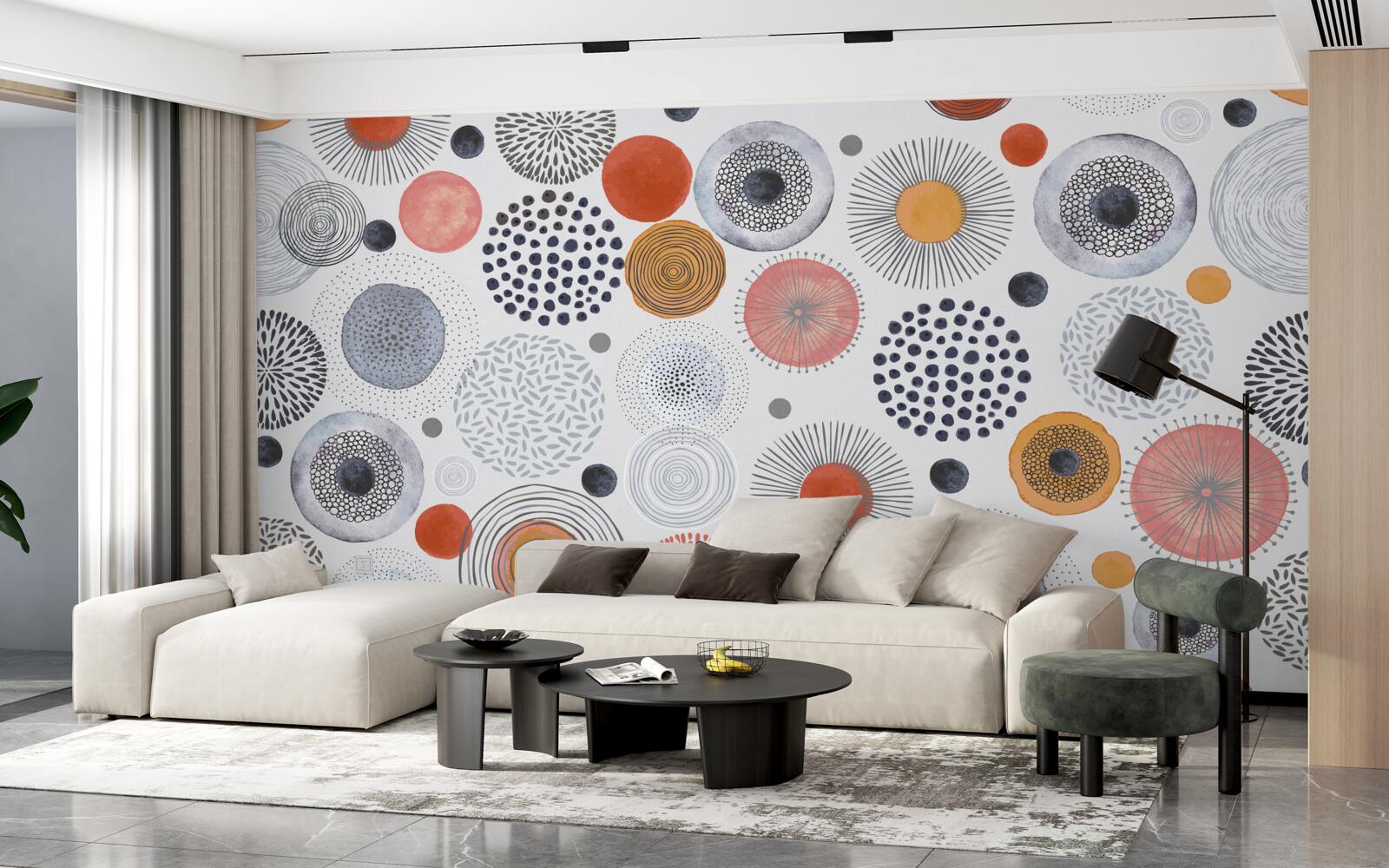 Фотошпалери кольорові килими, що контрастують із сірим кольором