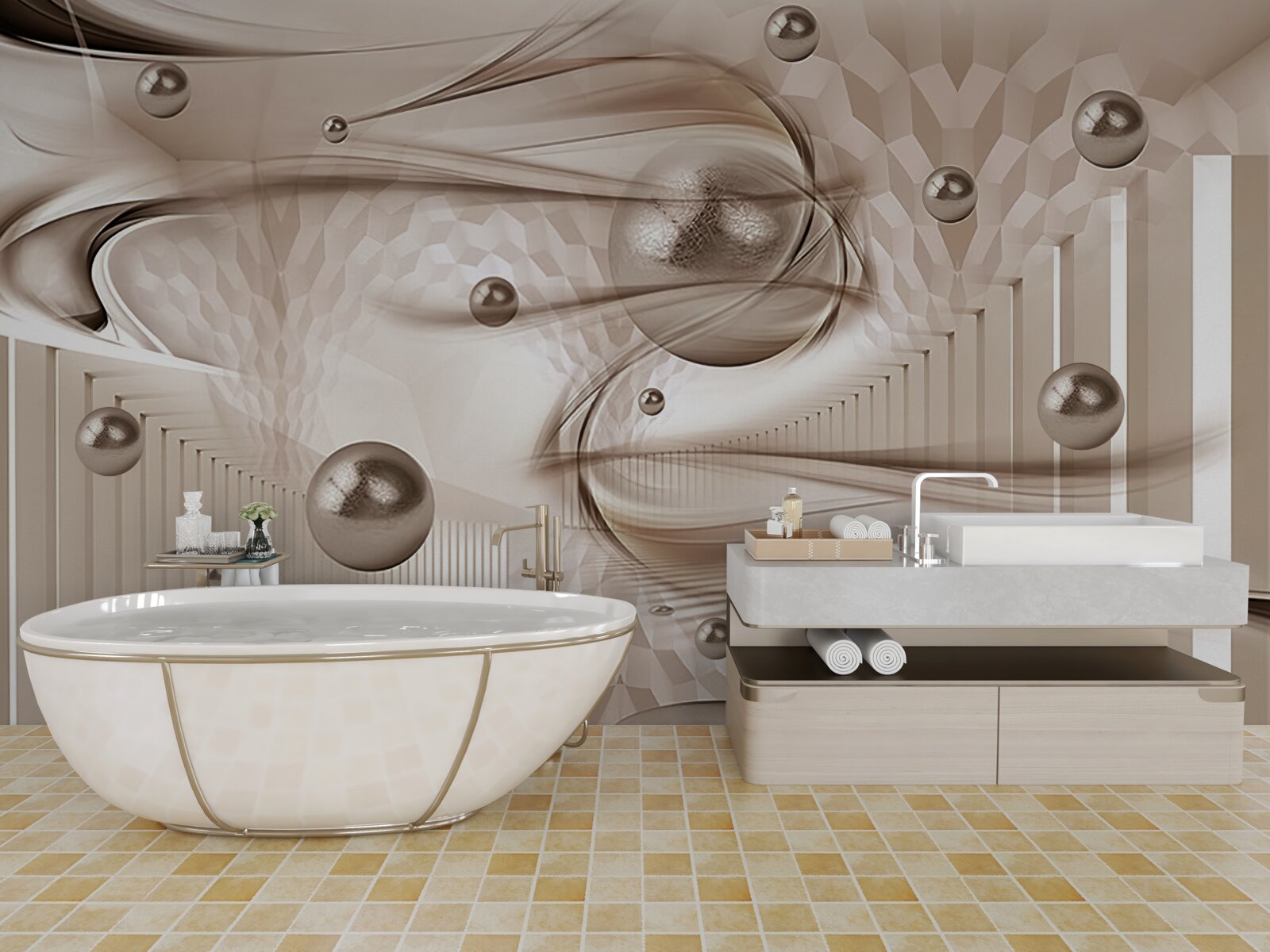 Фотошпалери абстрактний рожевий шовк з перлами