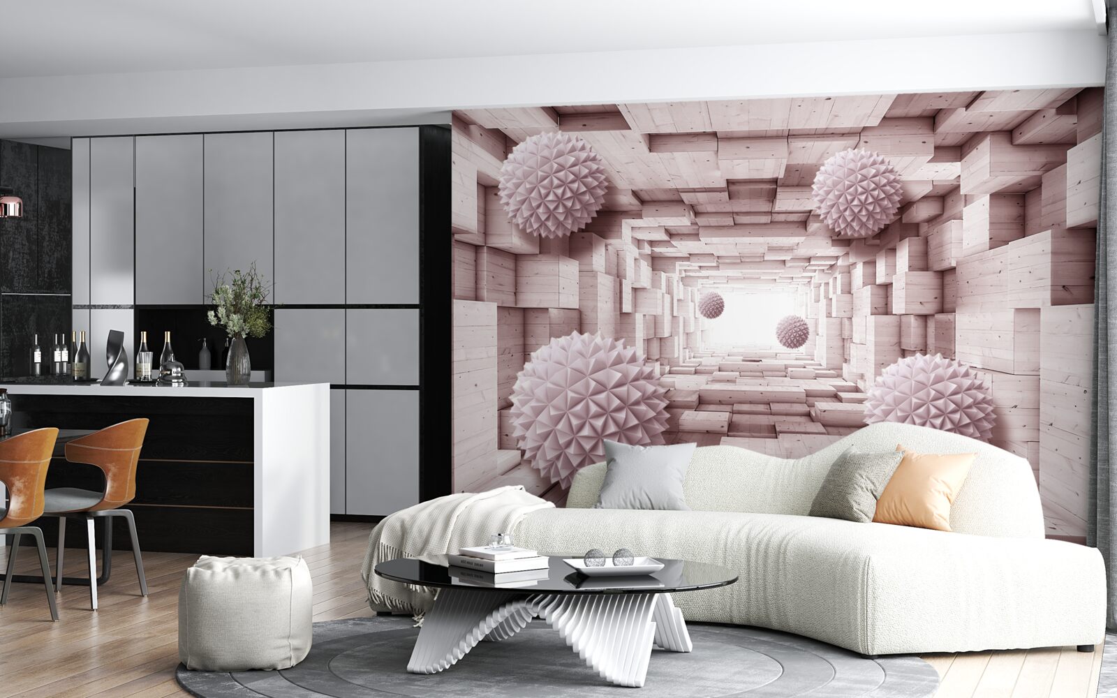 Фотошпалери геометричні кулі, що йдуть у нескінченність