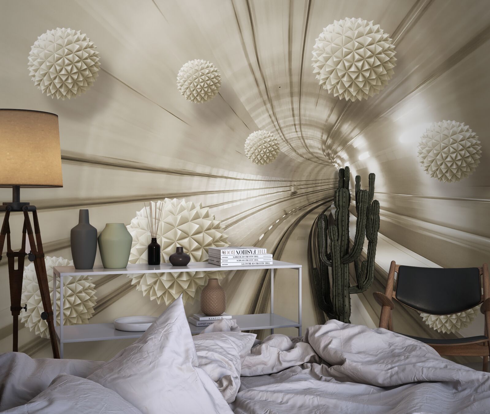 Фотошпалери світло-коричневі кульки в проході