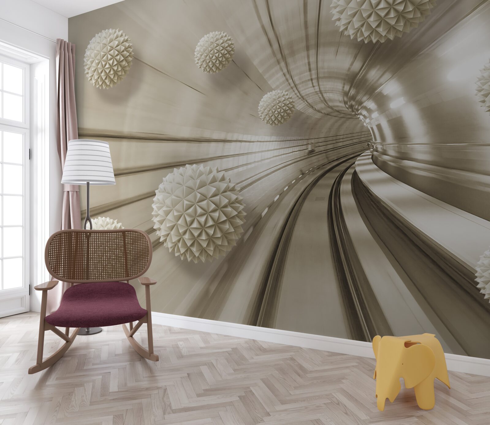 Фотошпалери світло-коричневі кульки в проході