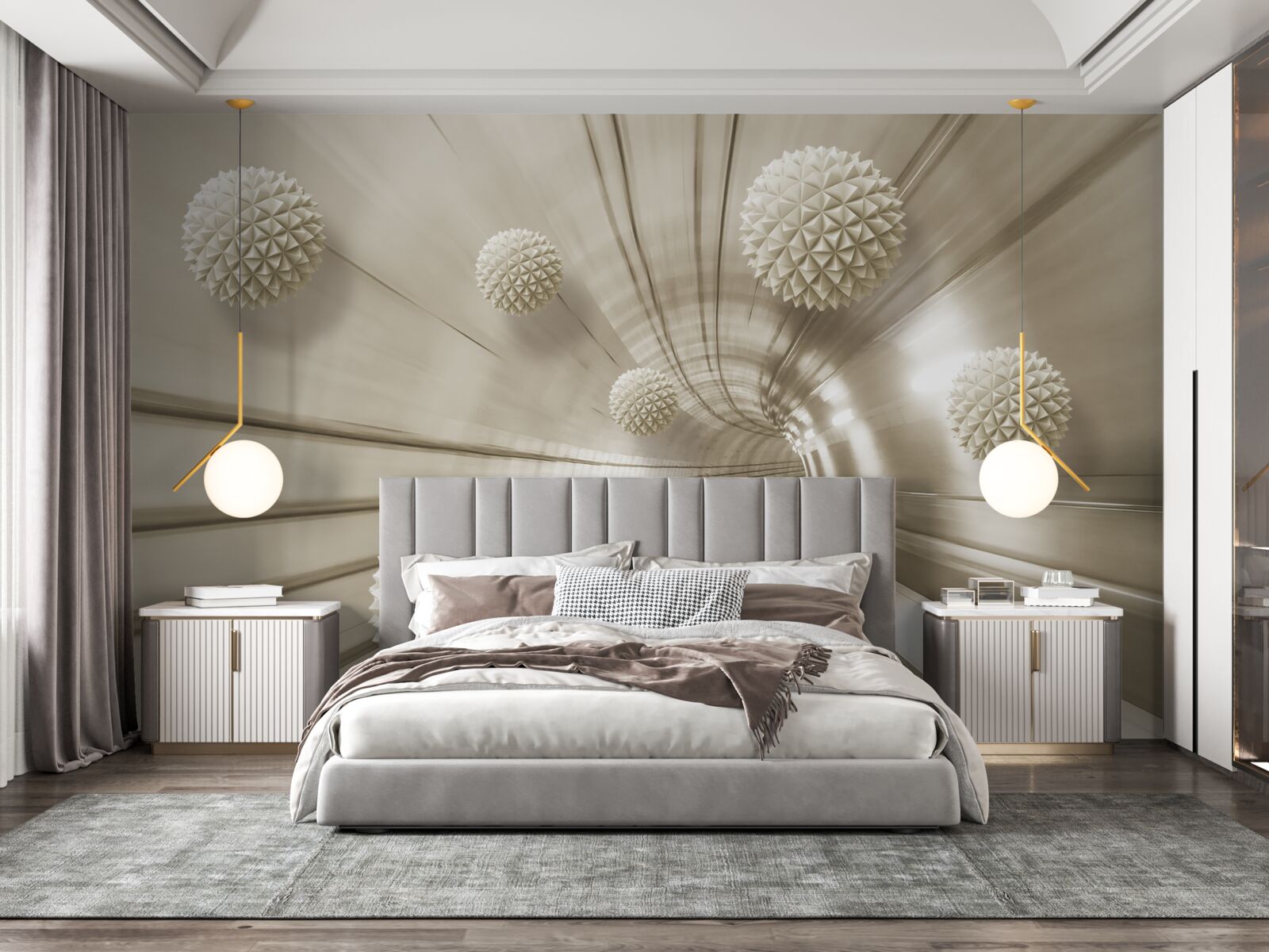 Фотошпалери світло-коричневі кульки в проході