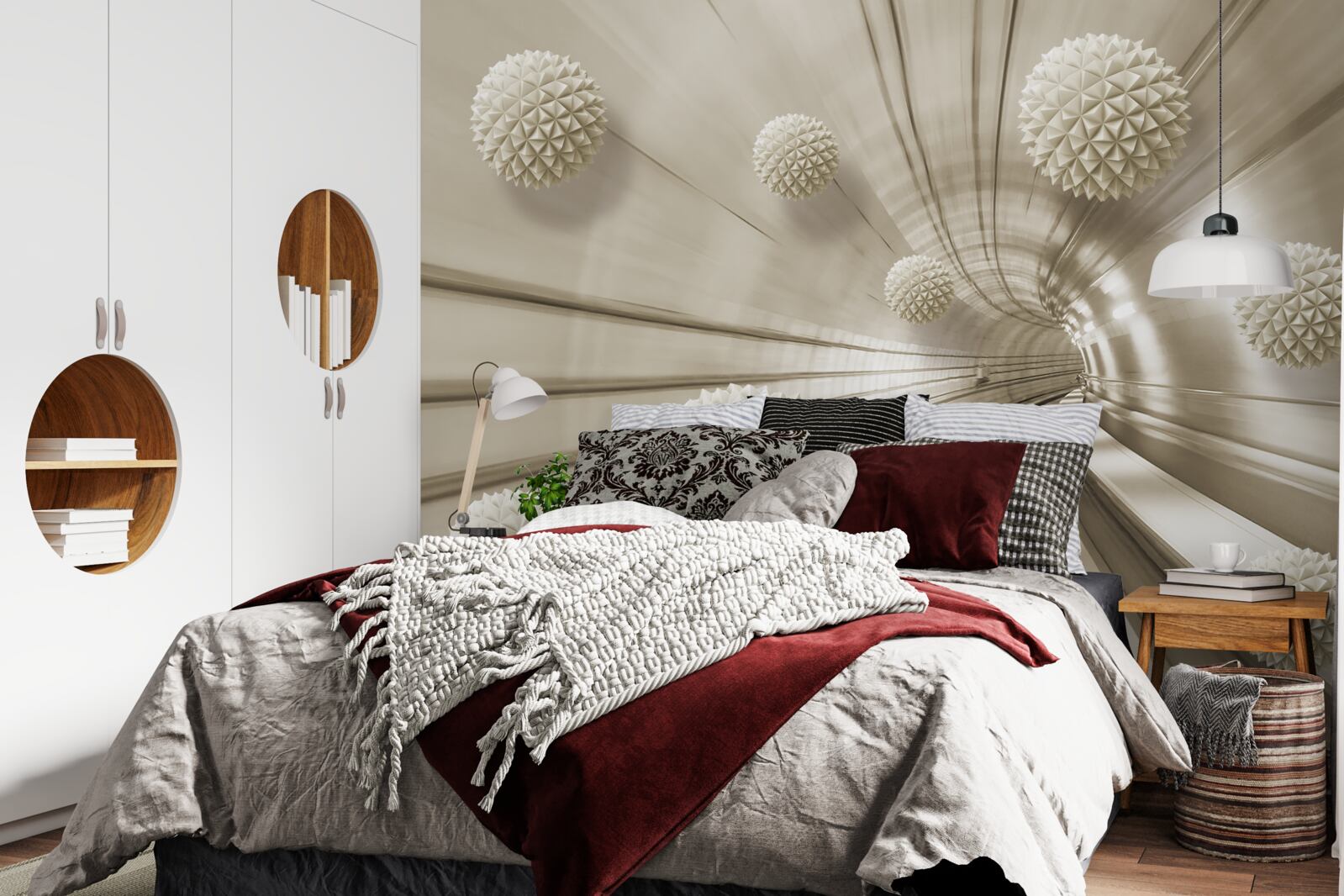 Фотошпалери світло-коричневі кульки в проході