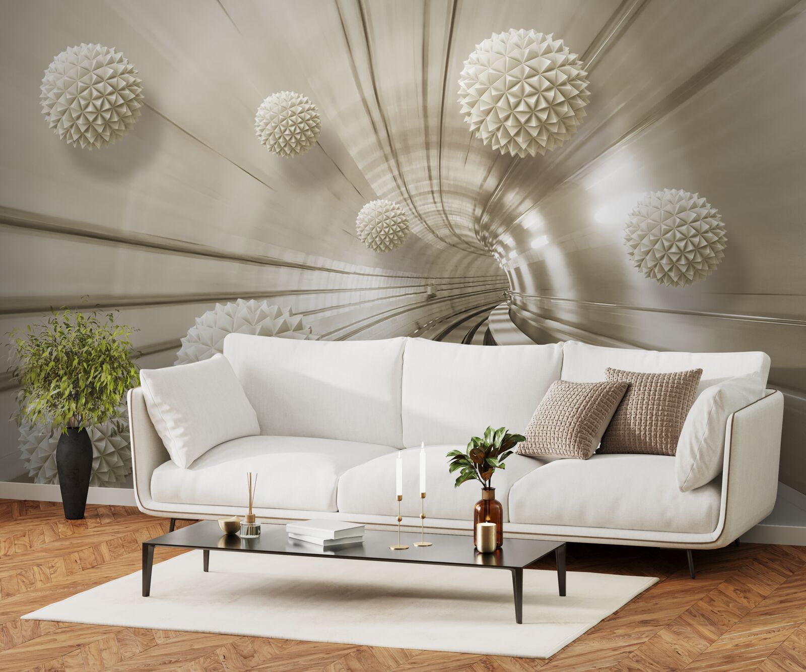 Фотошпалери світло-коричневі кульки в проході