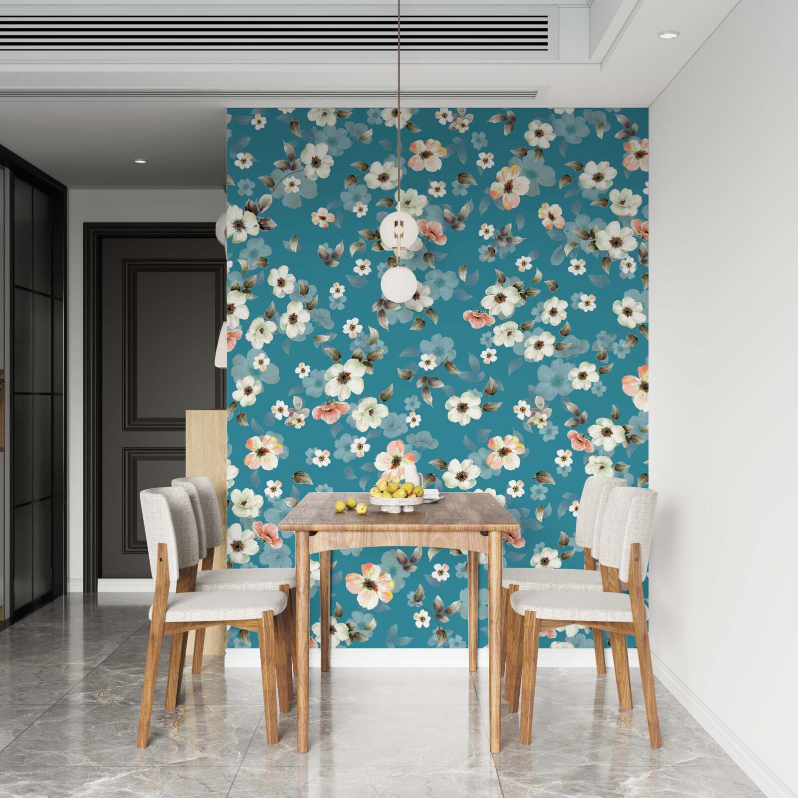 Фотошпалери маленькі квіточки на блакитній основі