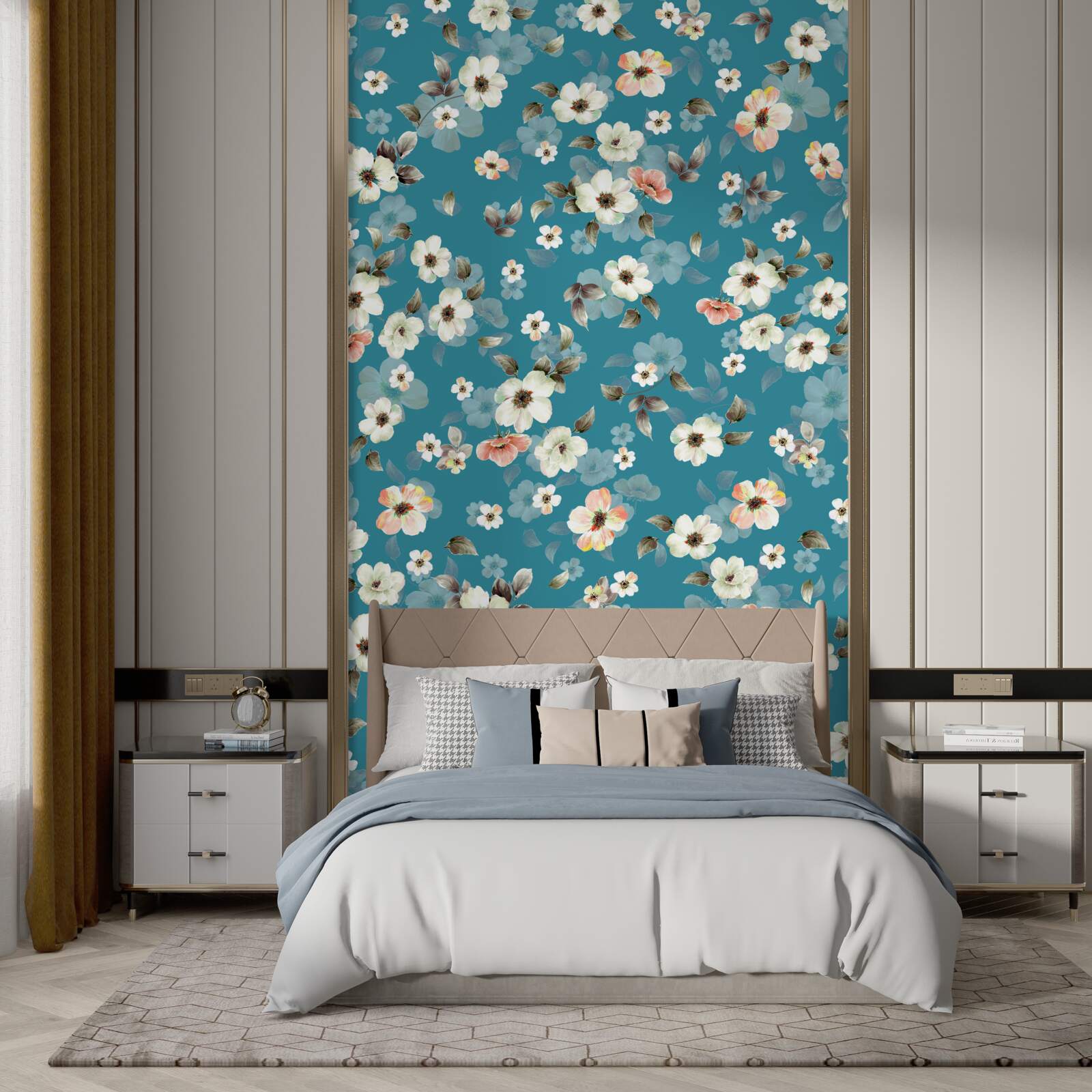 Фотошпалери маленькі квіточки на блакитній основі