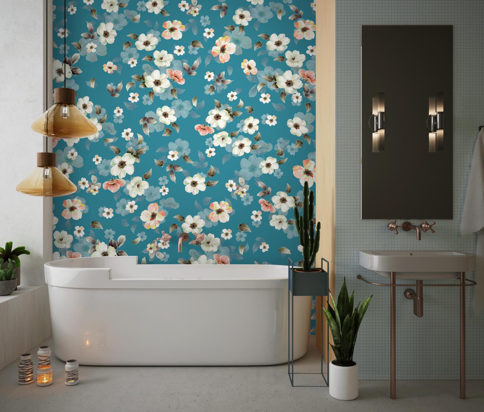 Фотошпалери маленькі квіточки на блакитній основі