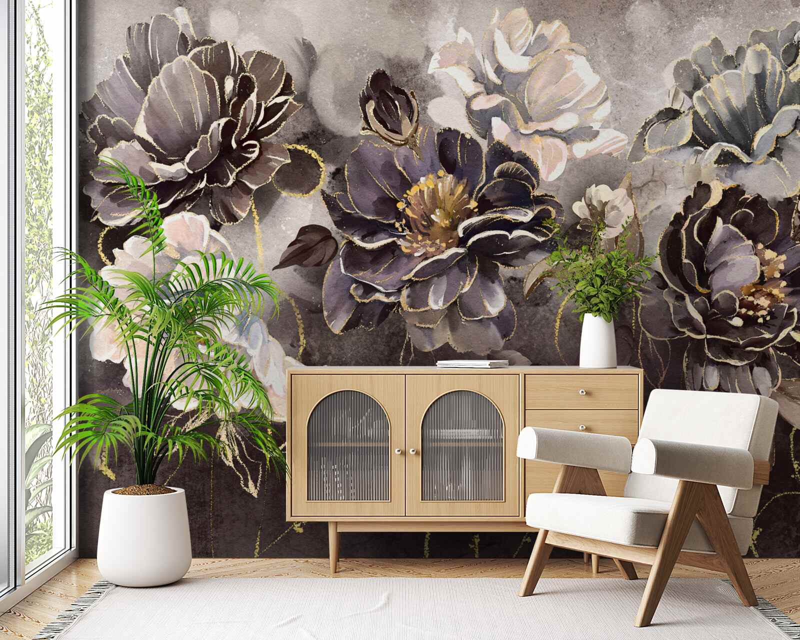 Фотошпалери чорно-білі півонії