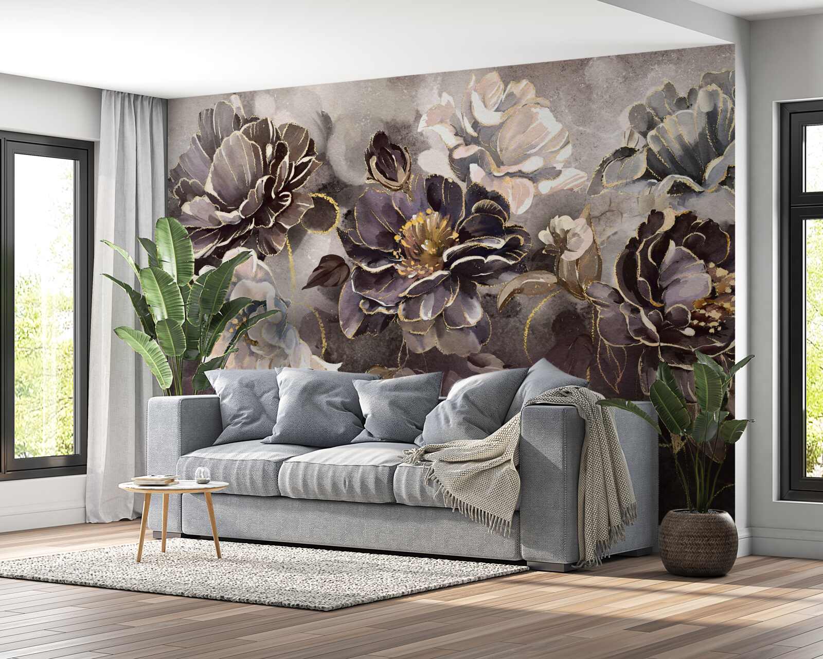 Фотошпалери чорно-білі півонії