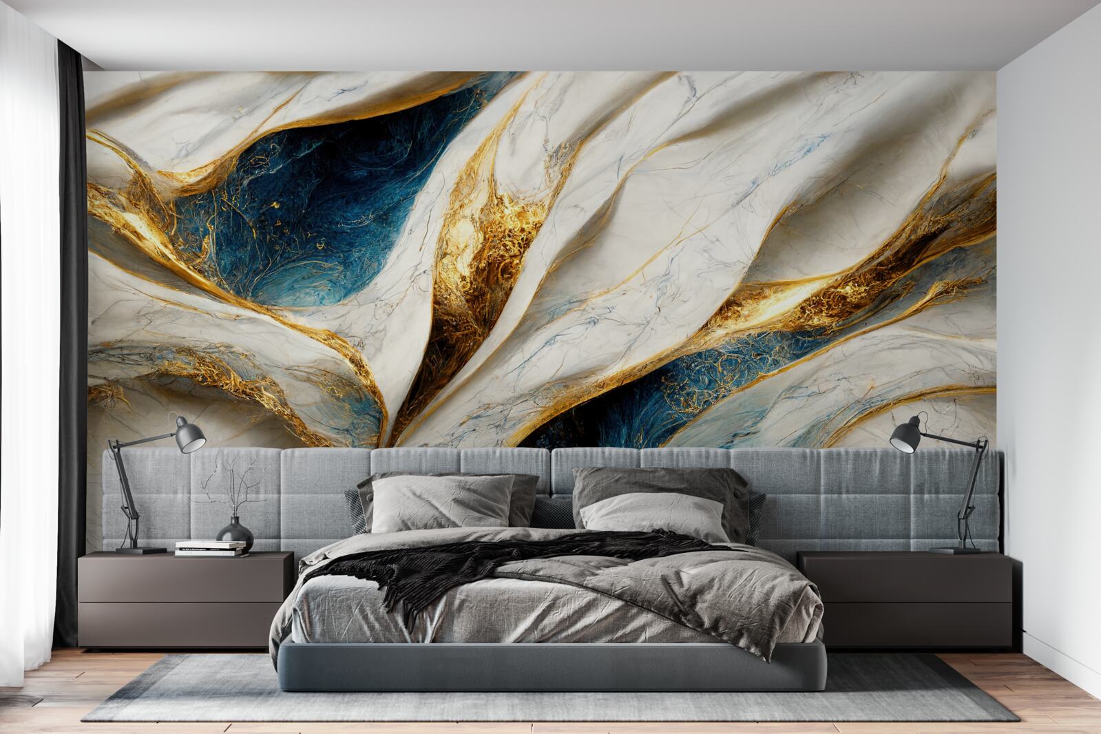 Фотошпалери ексклюзивний білосніжний мармур з позолотою