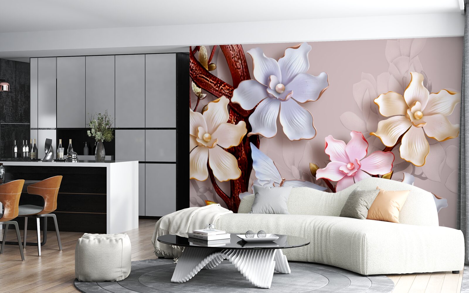 Фотошпалери квіти різних відтінків на м'якому тлі