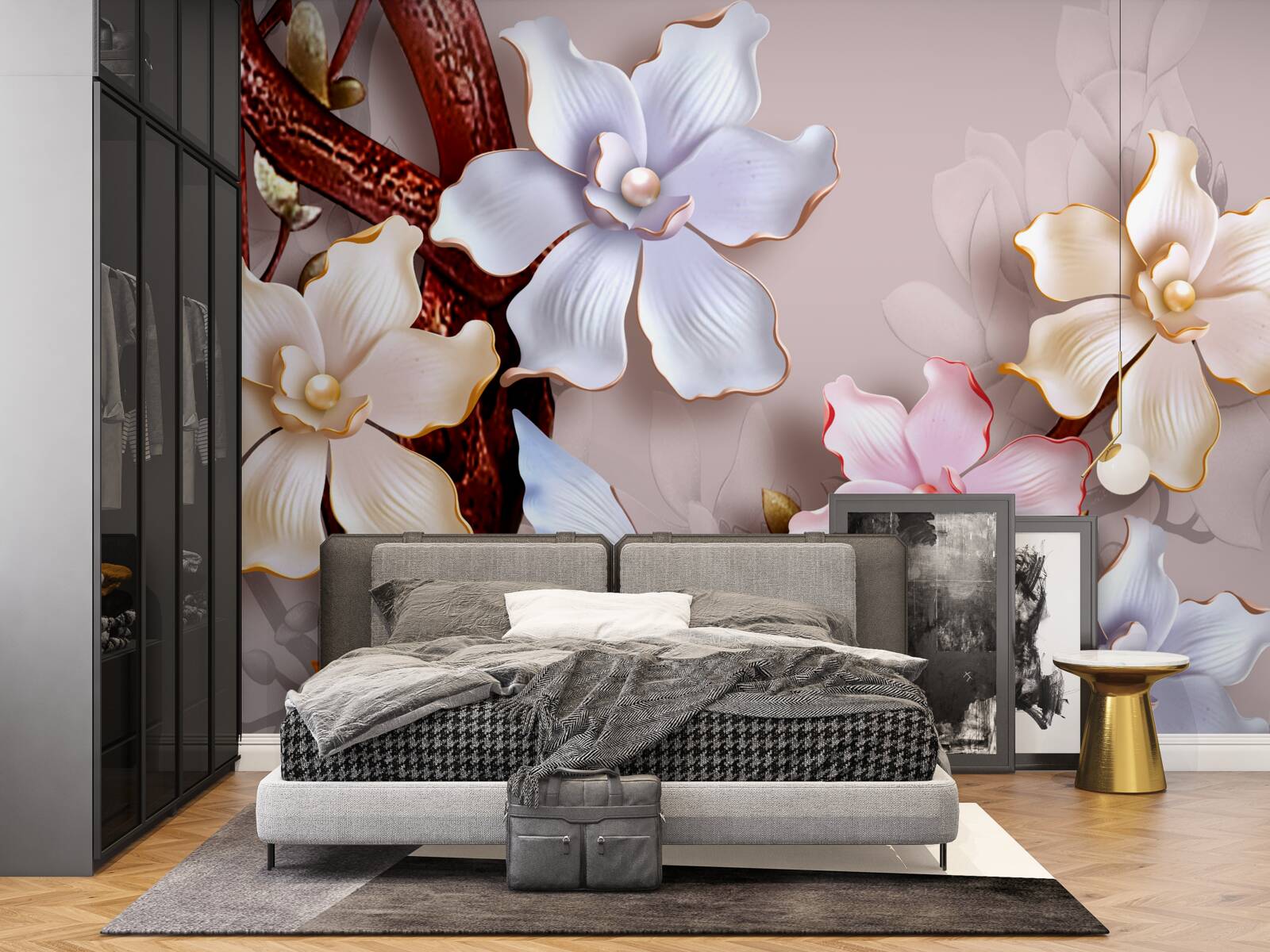 Фотошпалери квіти різних відтінків на м'якому тлі