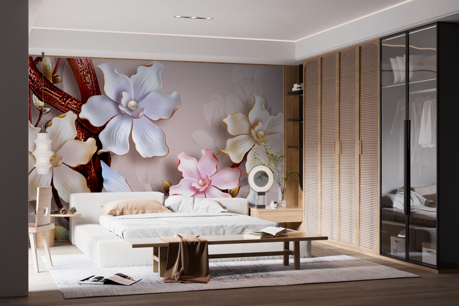 Фотошпалери квіти різних відтінків на м'якому тлі