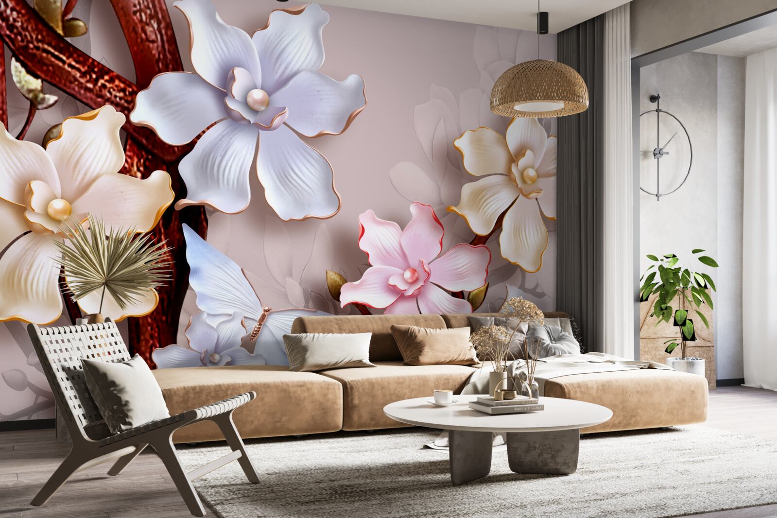 Фотошпалери квіти різних відтінків на м'якому тлі