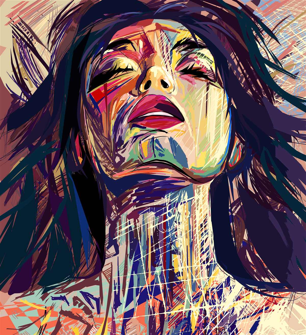 Фотошпалери дівчина на малюнку повністю вкрита фарбою