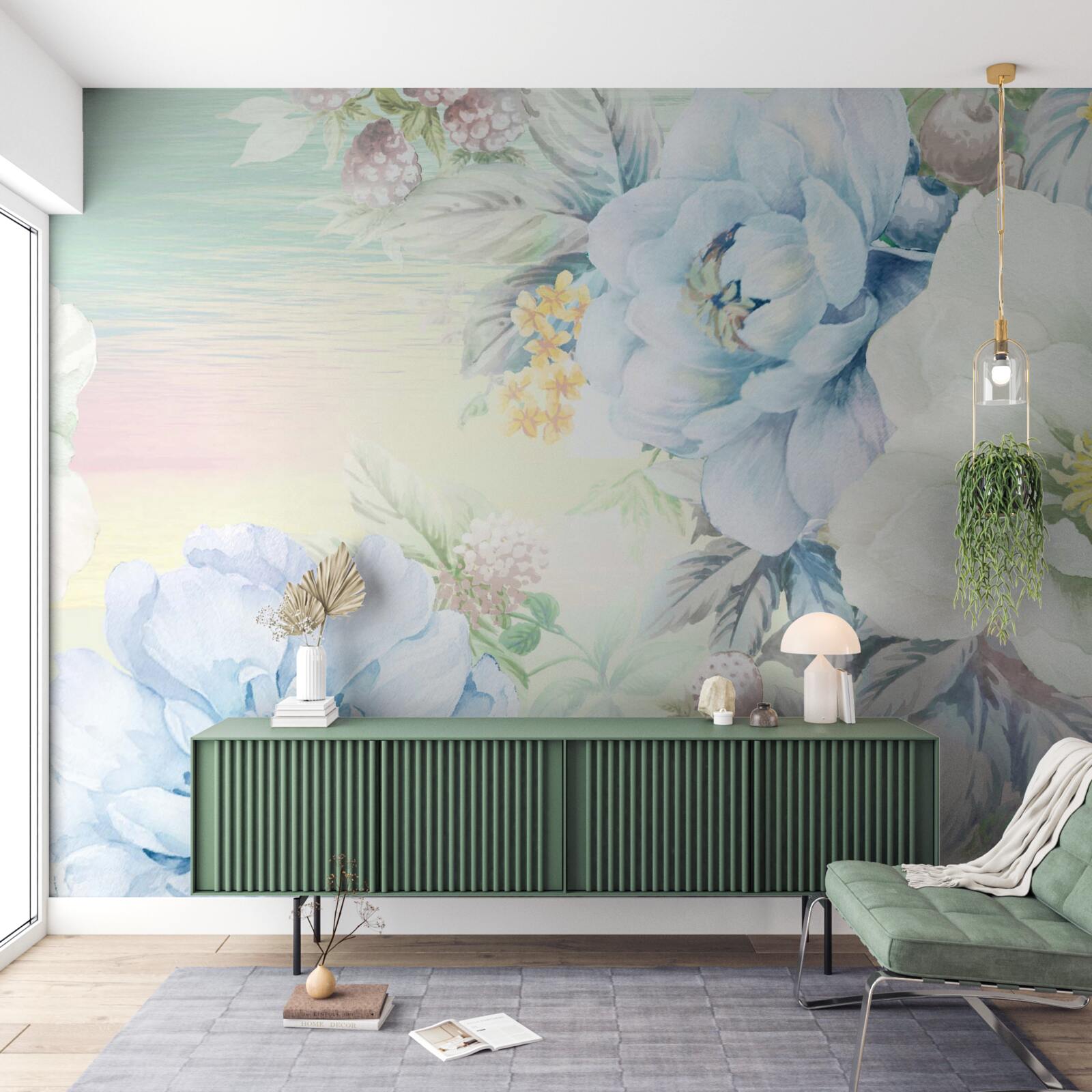 Фотошпалери квіти у відтінках білого та синього