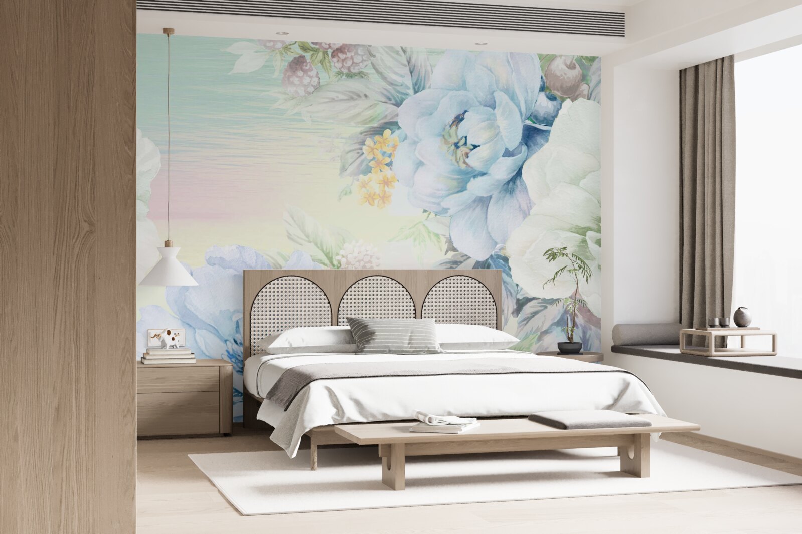 Фотошпалери квіти у відтінках білого та синього