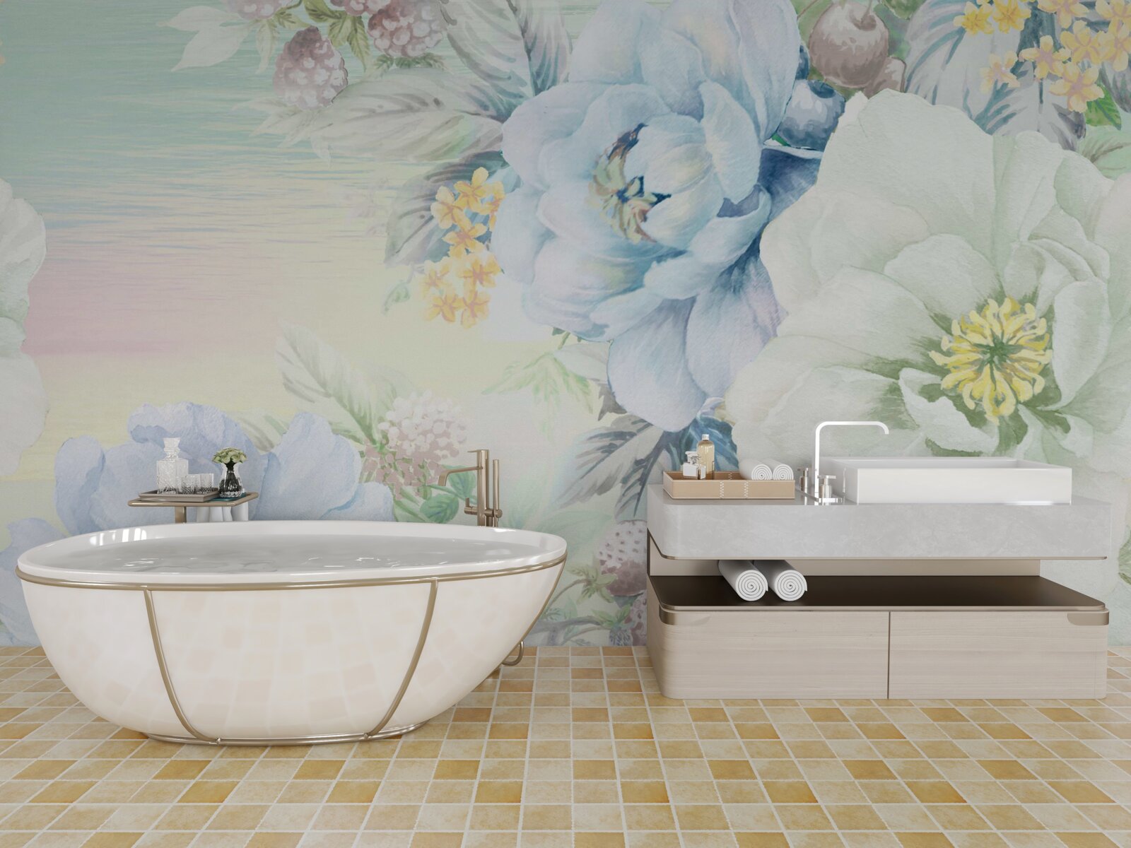 Фотошпалери квіти у відтінках білого та синього