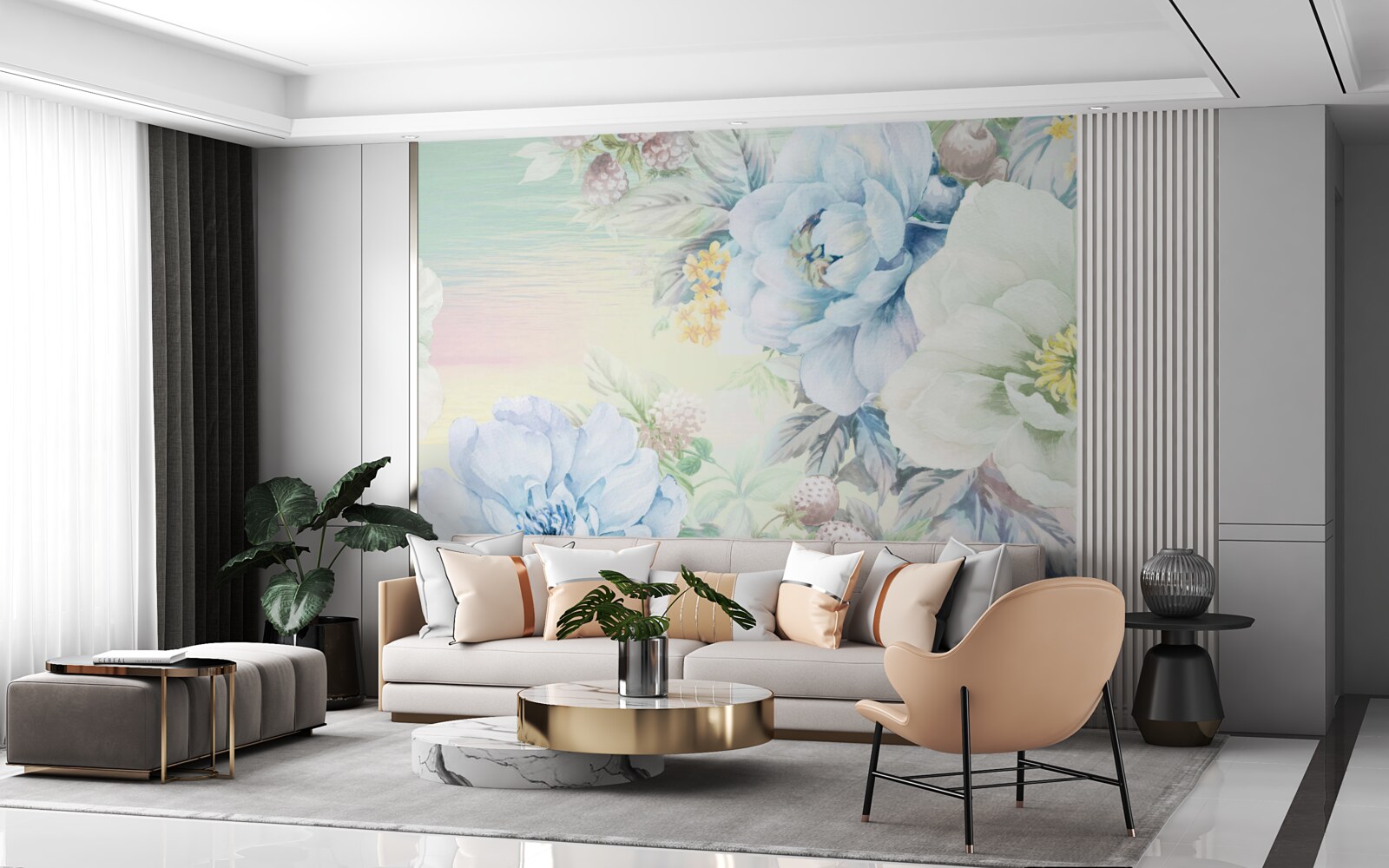 Фотошпалери квіти у відтінках білого та синього