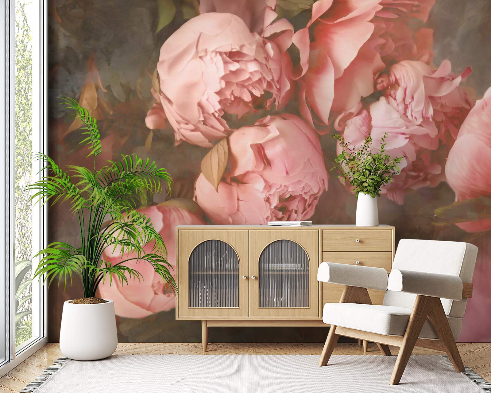 Фотошпалери рожеві півонії в ніжних відтінках