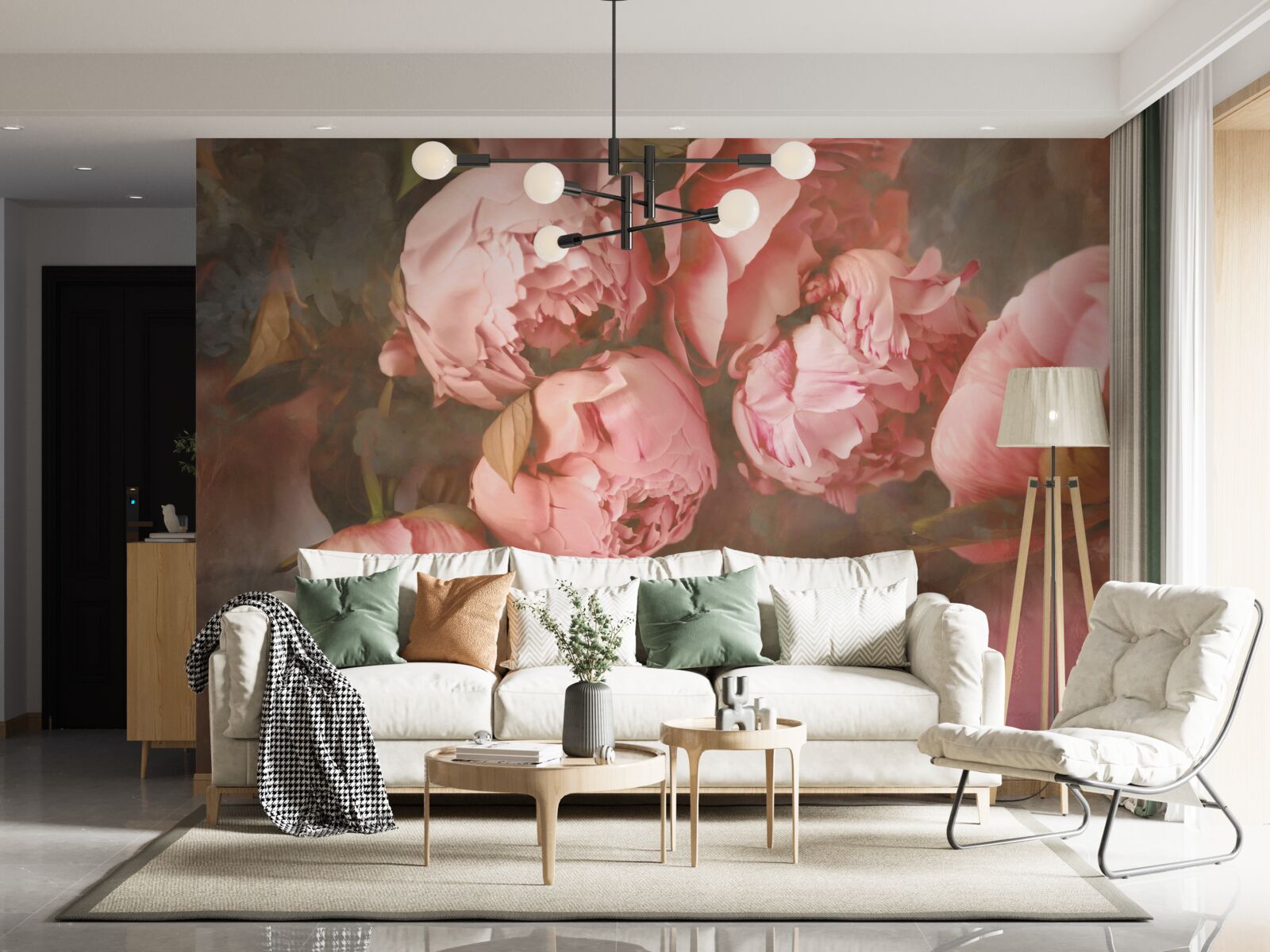Фотошпалери рожеві півонії в ніжних відтінках