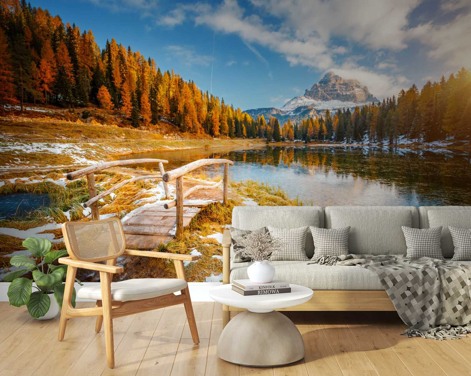 Фотошпалери осінній пейзаж з горою на горизонті