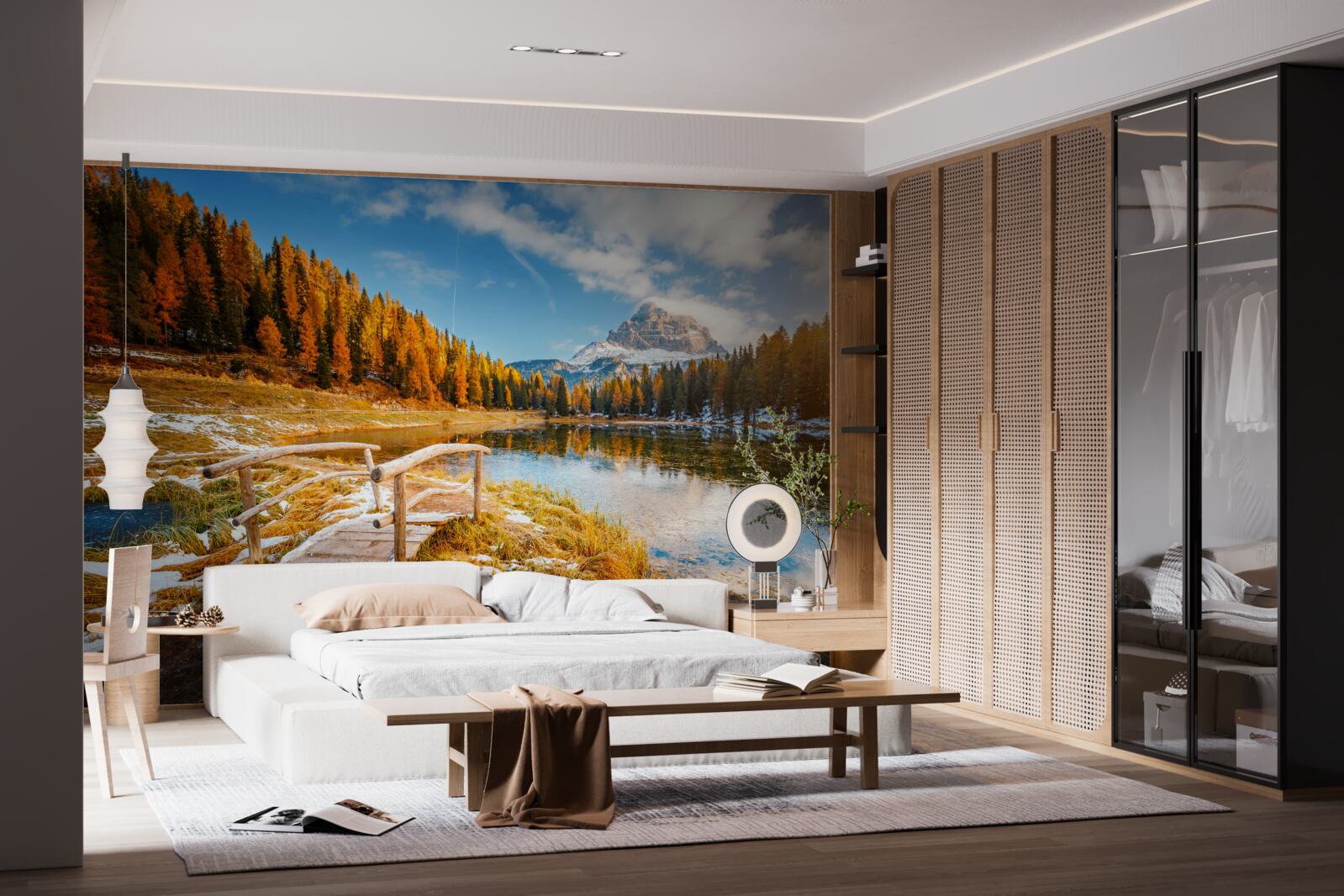 Фотошпалери осінній пейзаж з горою на горизонті