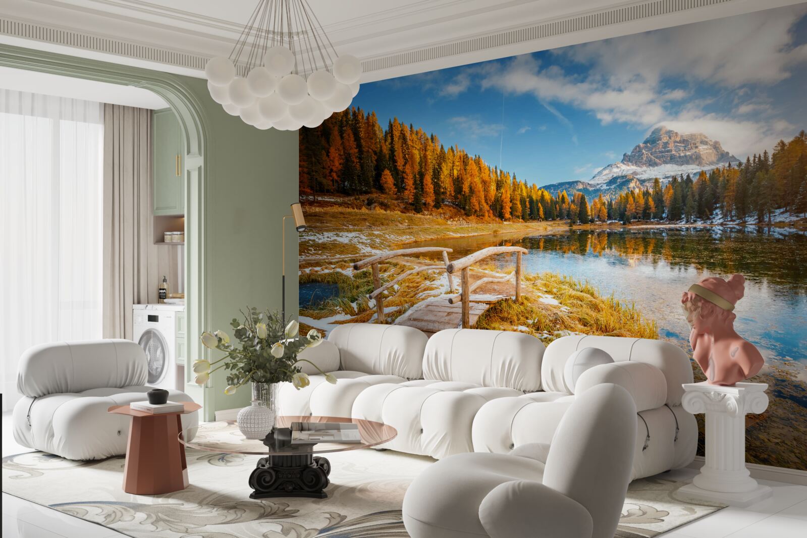 Фотошпалери осінній пейзаж з горою на горизонті