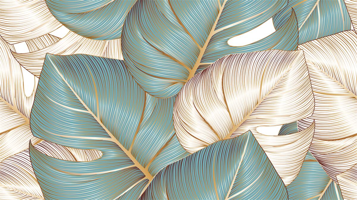 Фотошпалери велике листя в зеленому та золотому кольорах