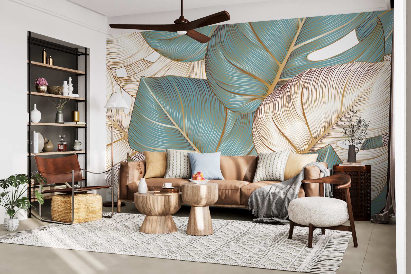 Фотошпалери велике листя в зеленому та золотому кольорах