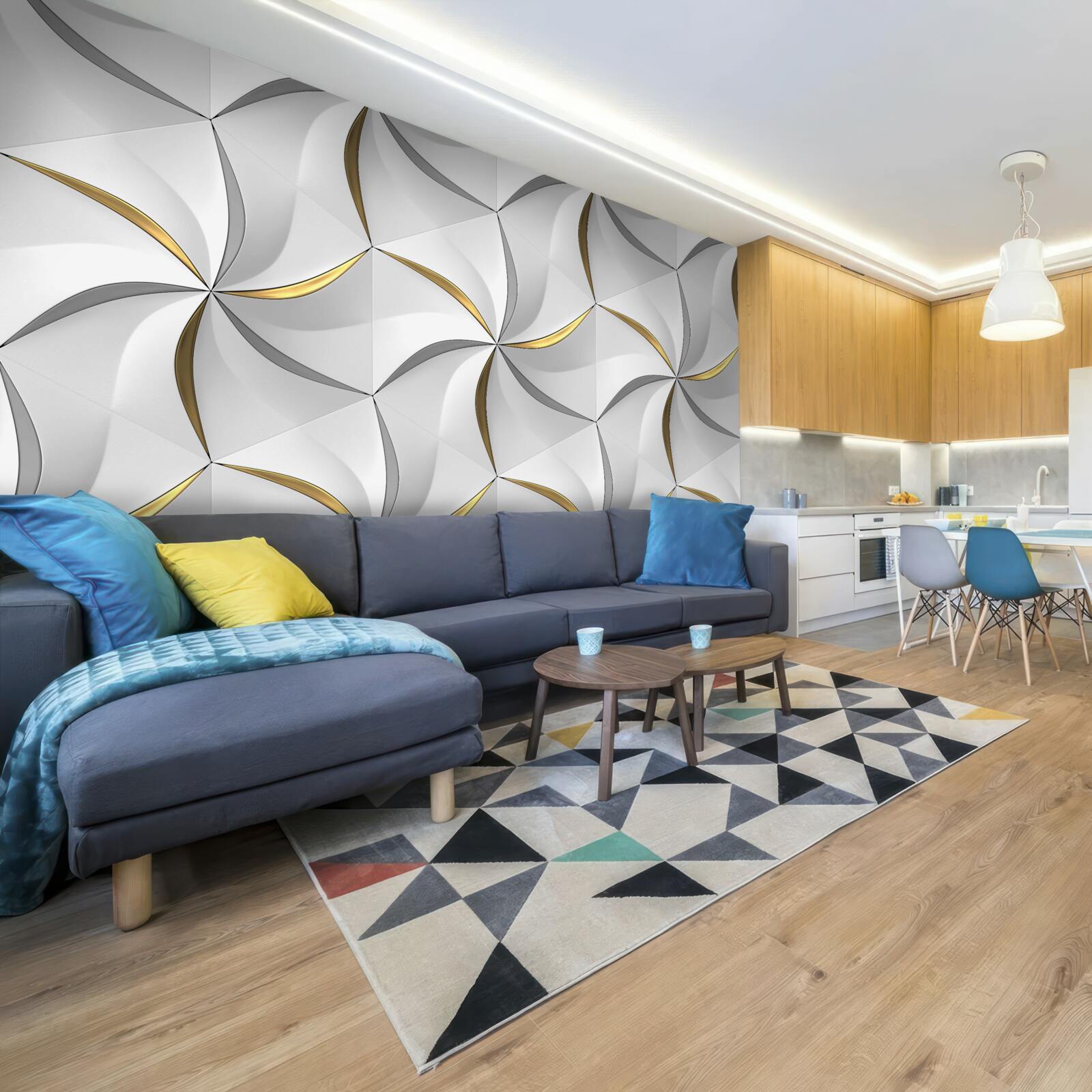 Фотошпалери вихори сірого та золотого на білому тлі