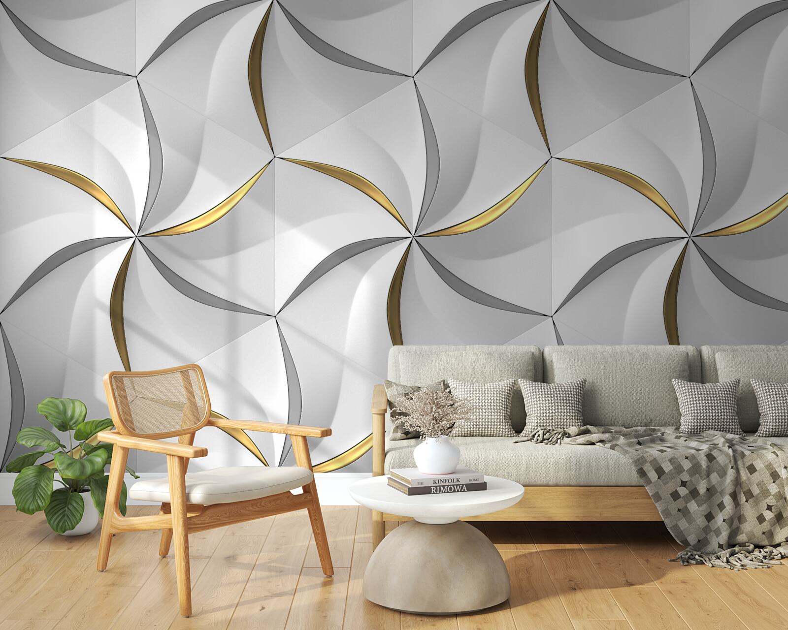 Фотошпалери вихори сірого та золотого на білому тлі