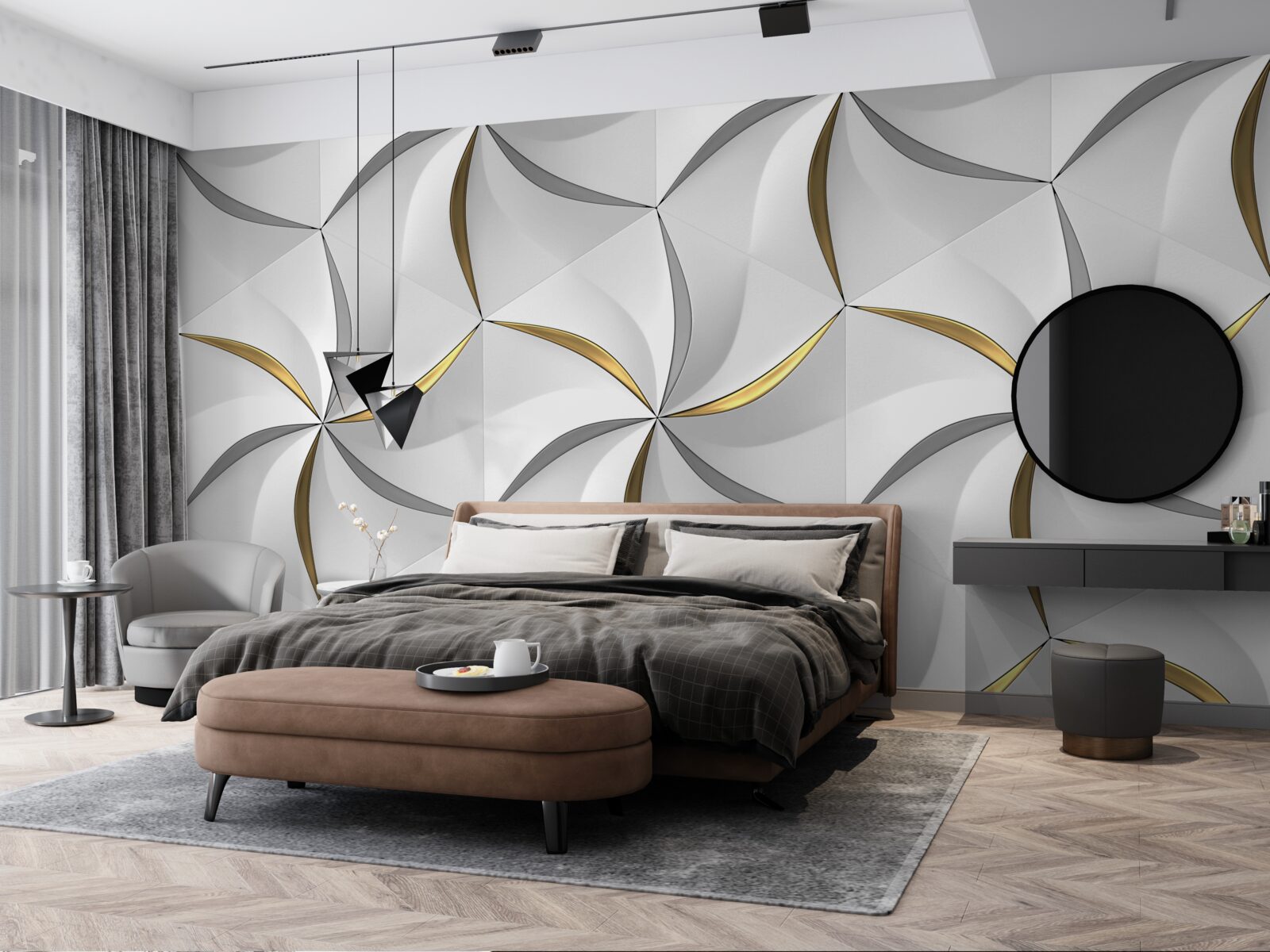 Фотошпалери вихори сірого та золотого на білому тлі