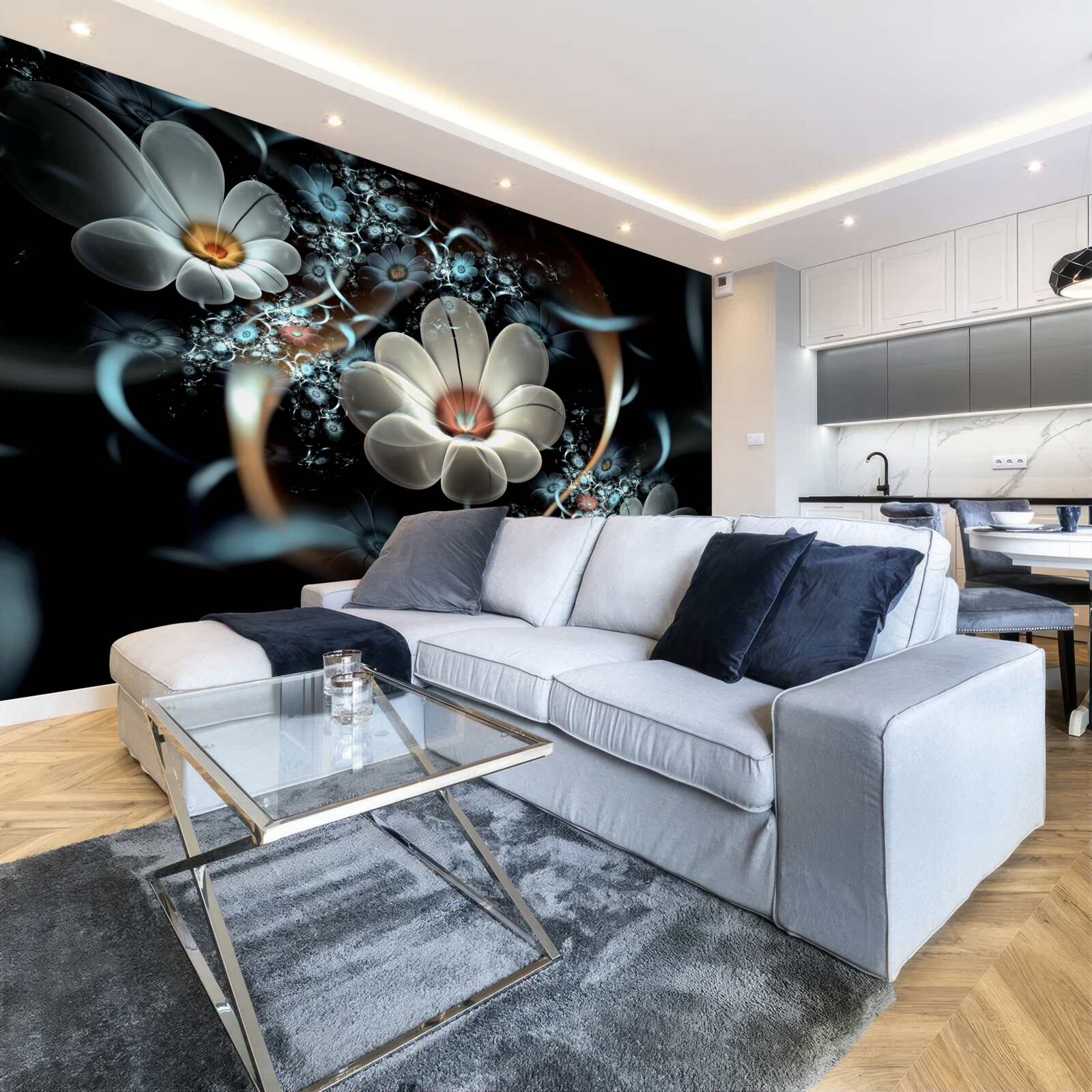 Фотошпалери великі квіти білі