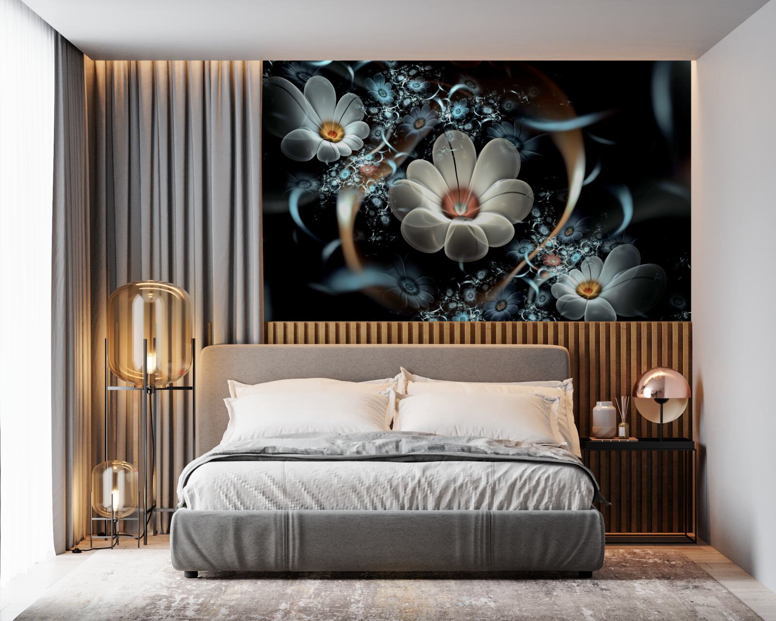 Фотошпалери великі квіти білі