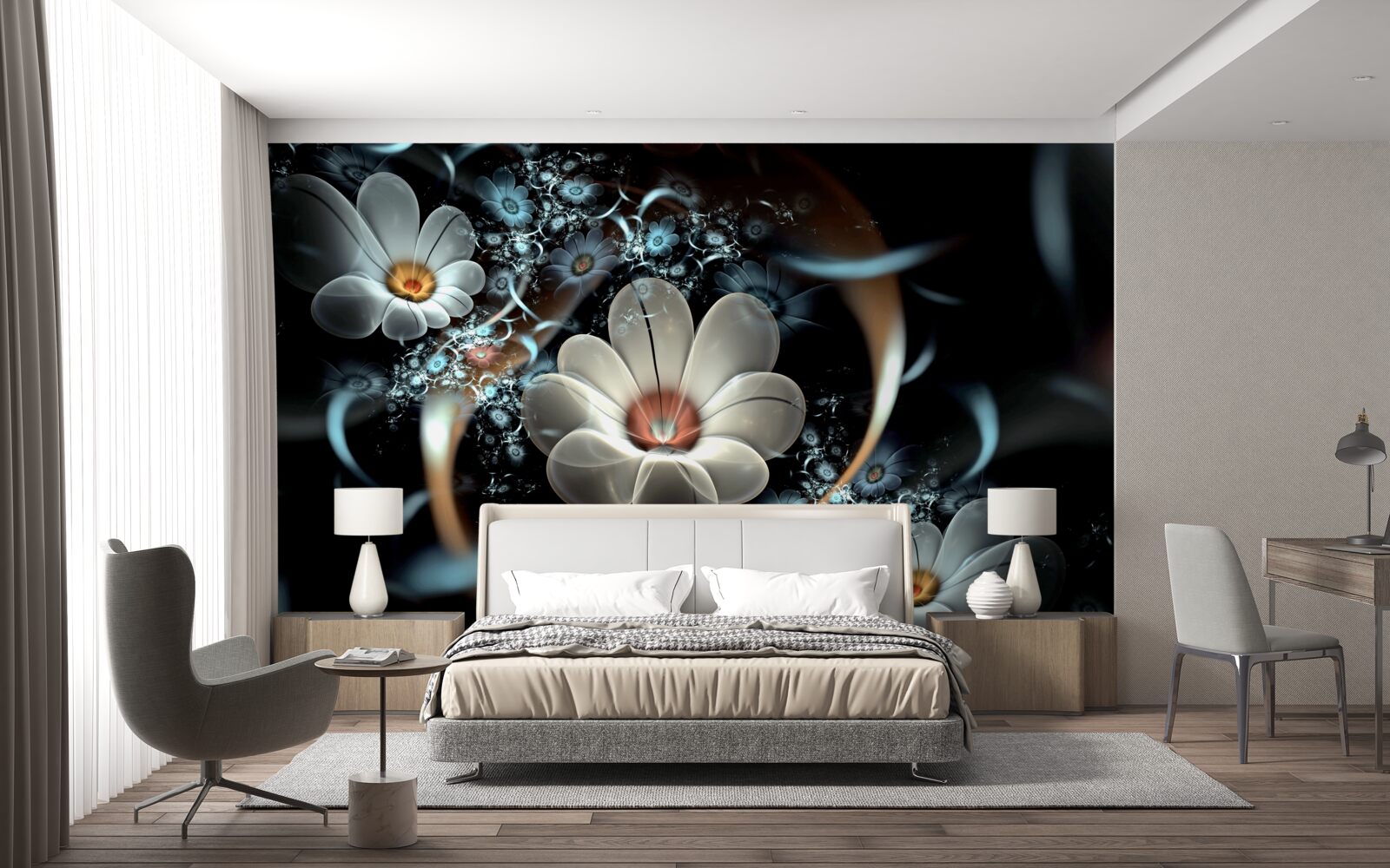 Фотошпалери великі квіти білі