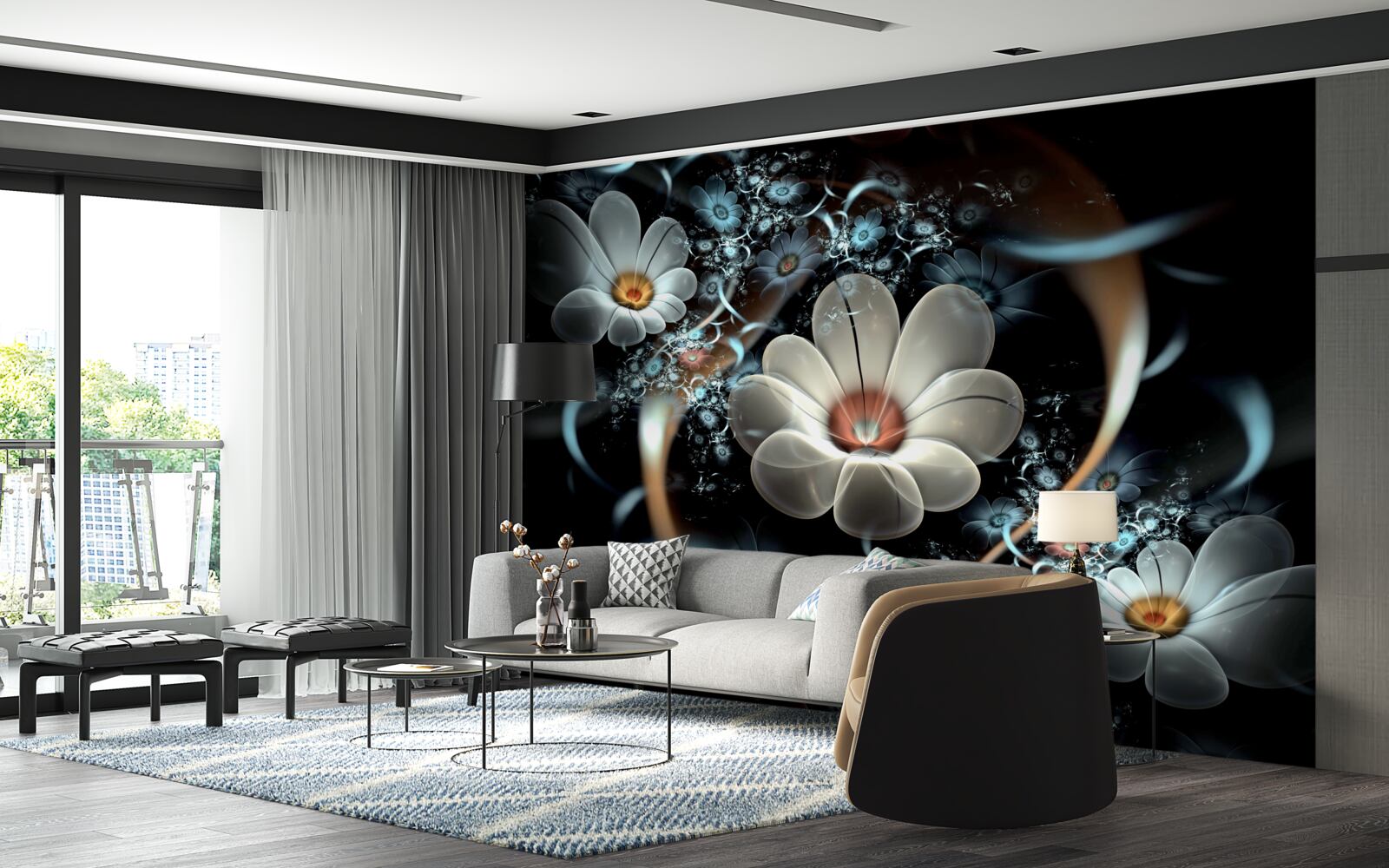 Фотошпалери великі квіти білі