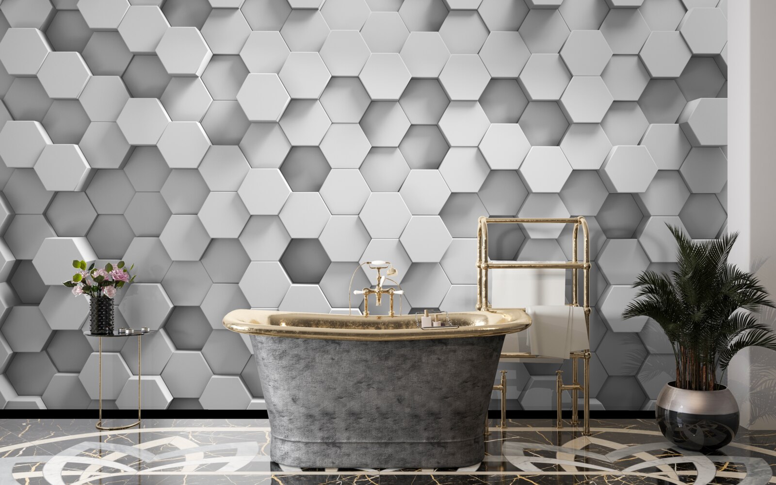 Фотошпалери шестикутники сірі