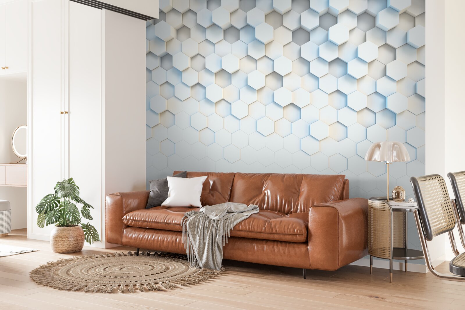 Фотошпалери шестикутники білі