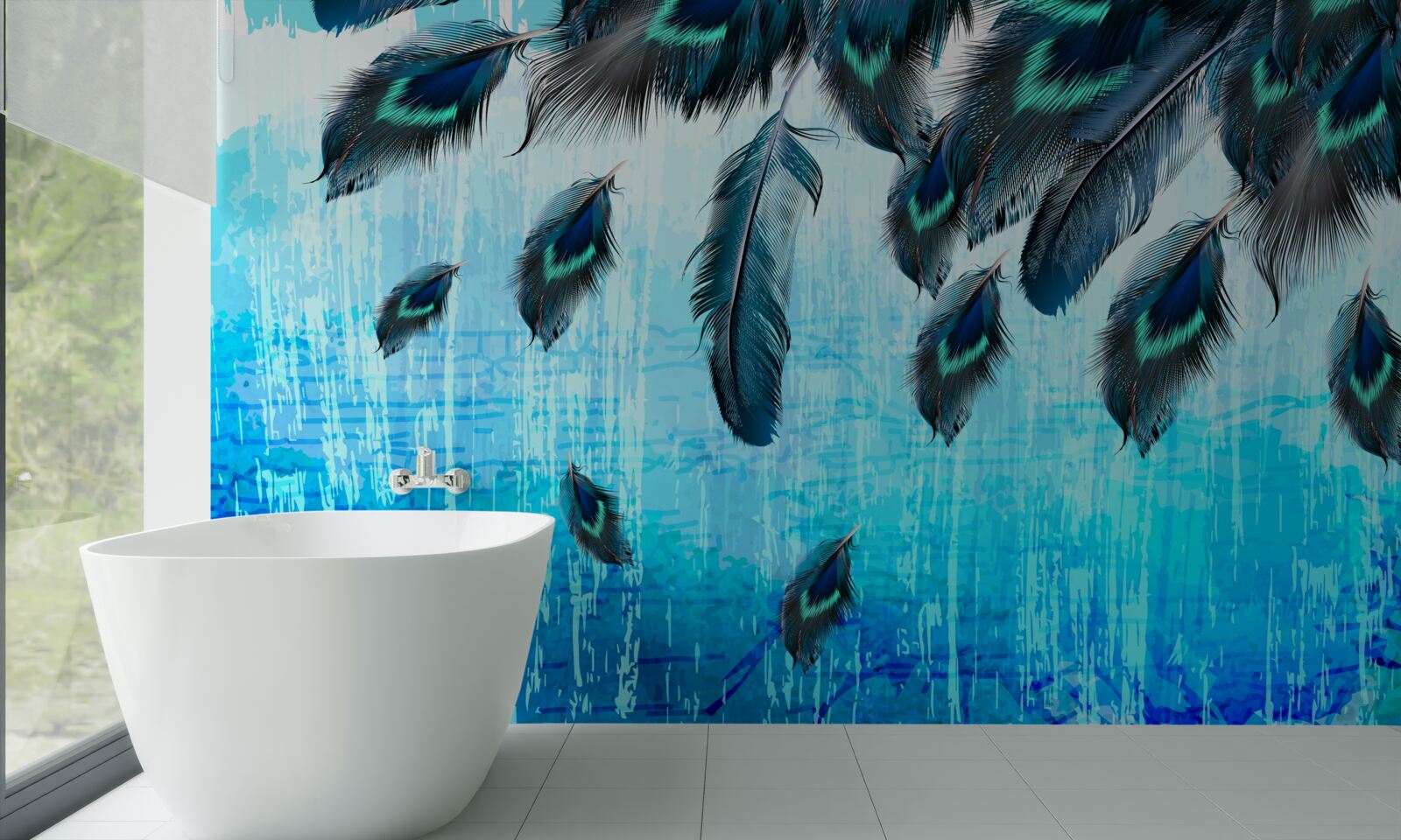 Фотошпалери павине пір'я на синьому тлі