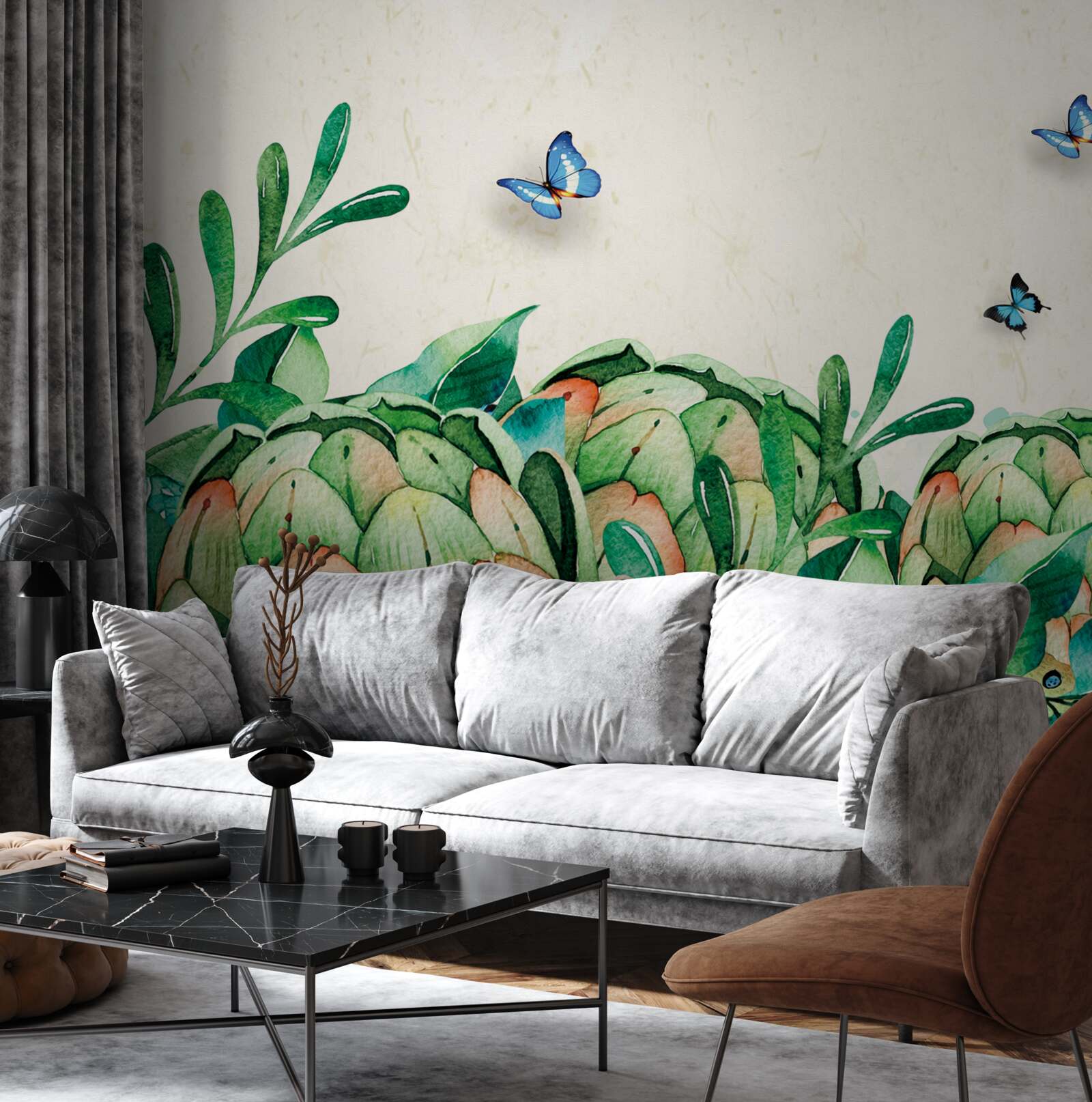 Фотошпалери метелики та рослини