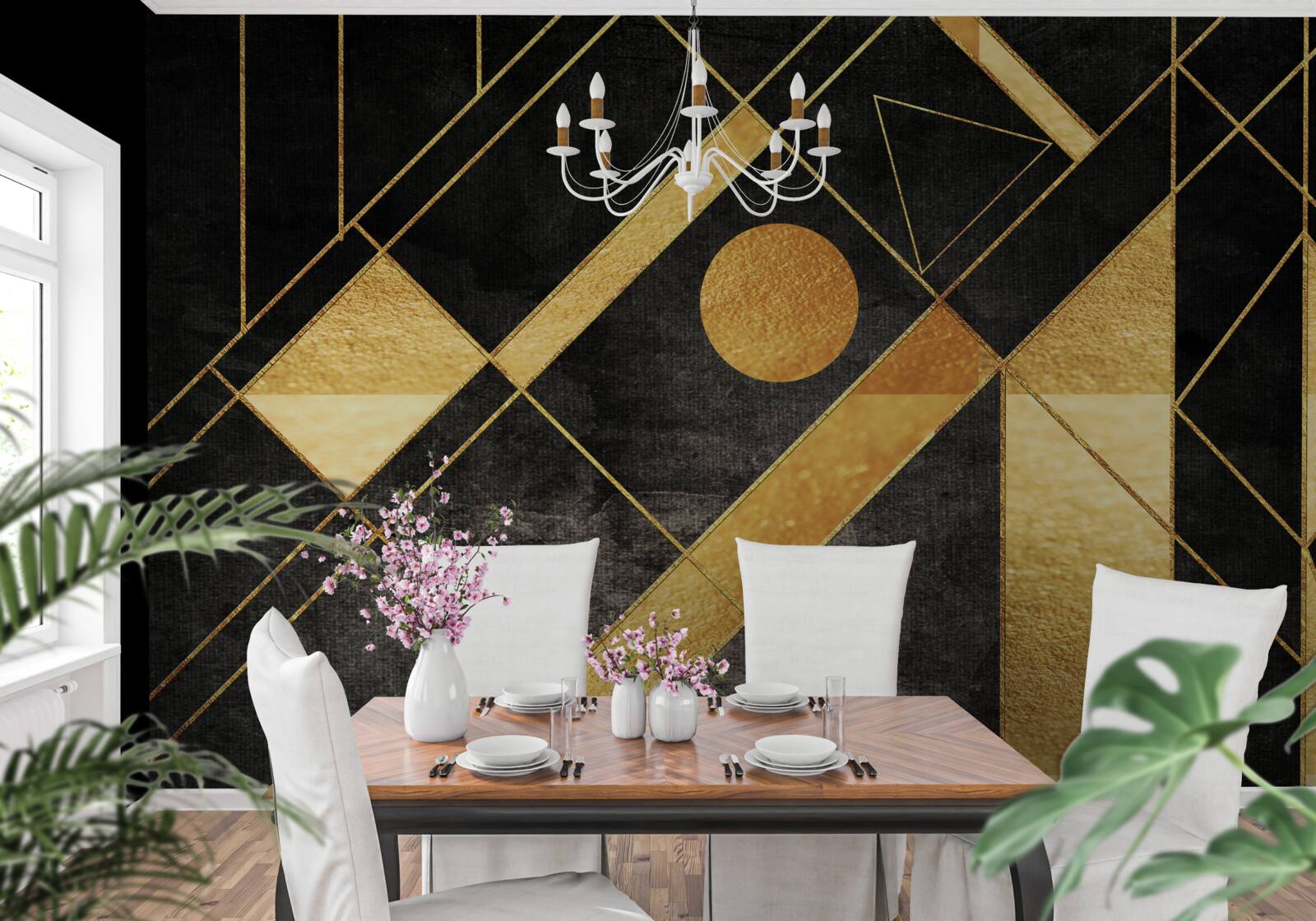 Фотошпалери чорний фон із золотими лініями