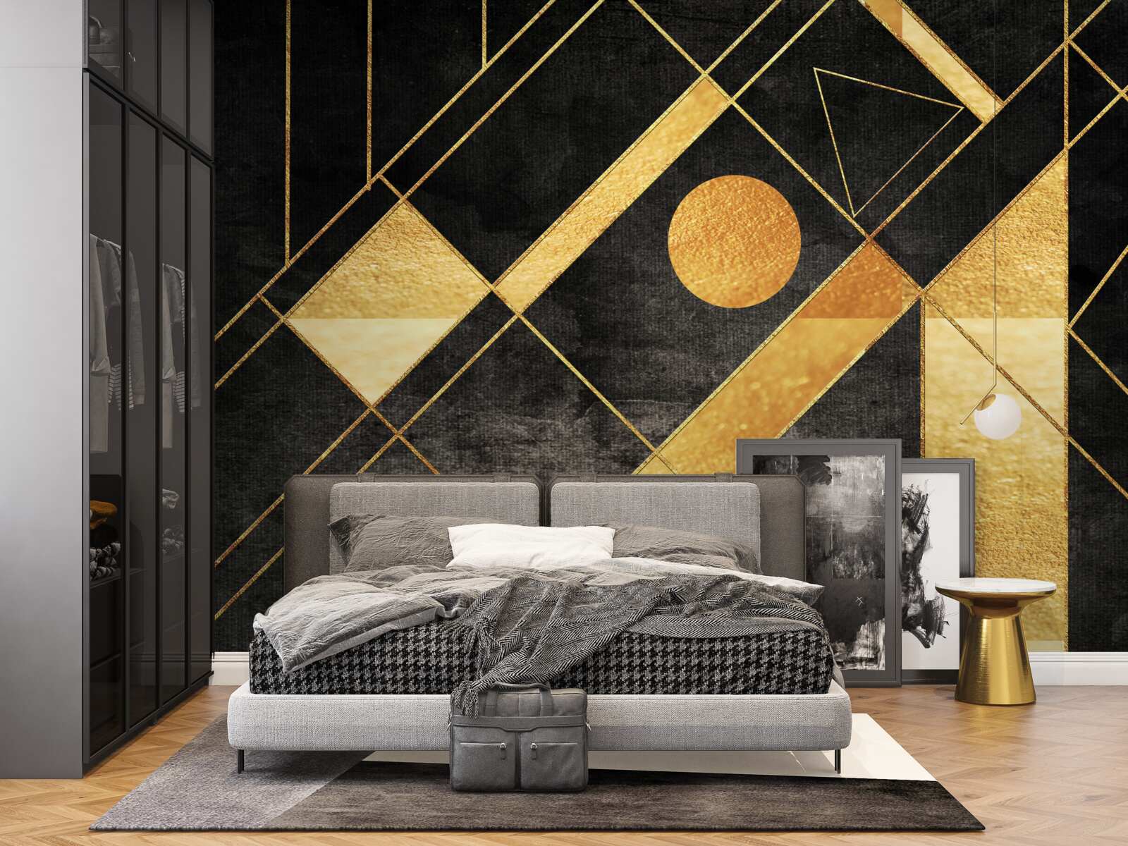 Фотошпалери чорний фон із золотими лініями