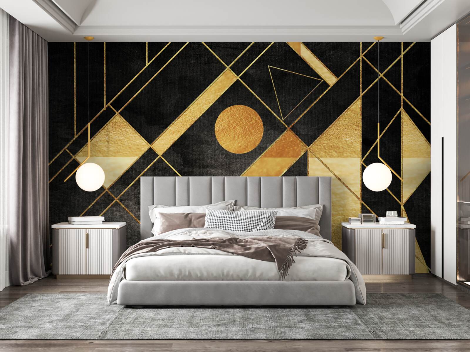 Фотошпалери чорний фон із золотими лініями